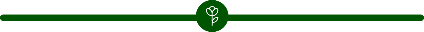 Green horizontal banner with a white flower symbol in a circle at the center