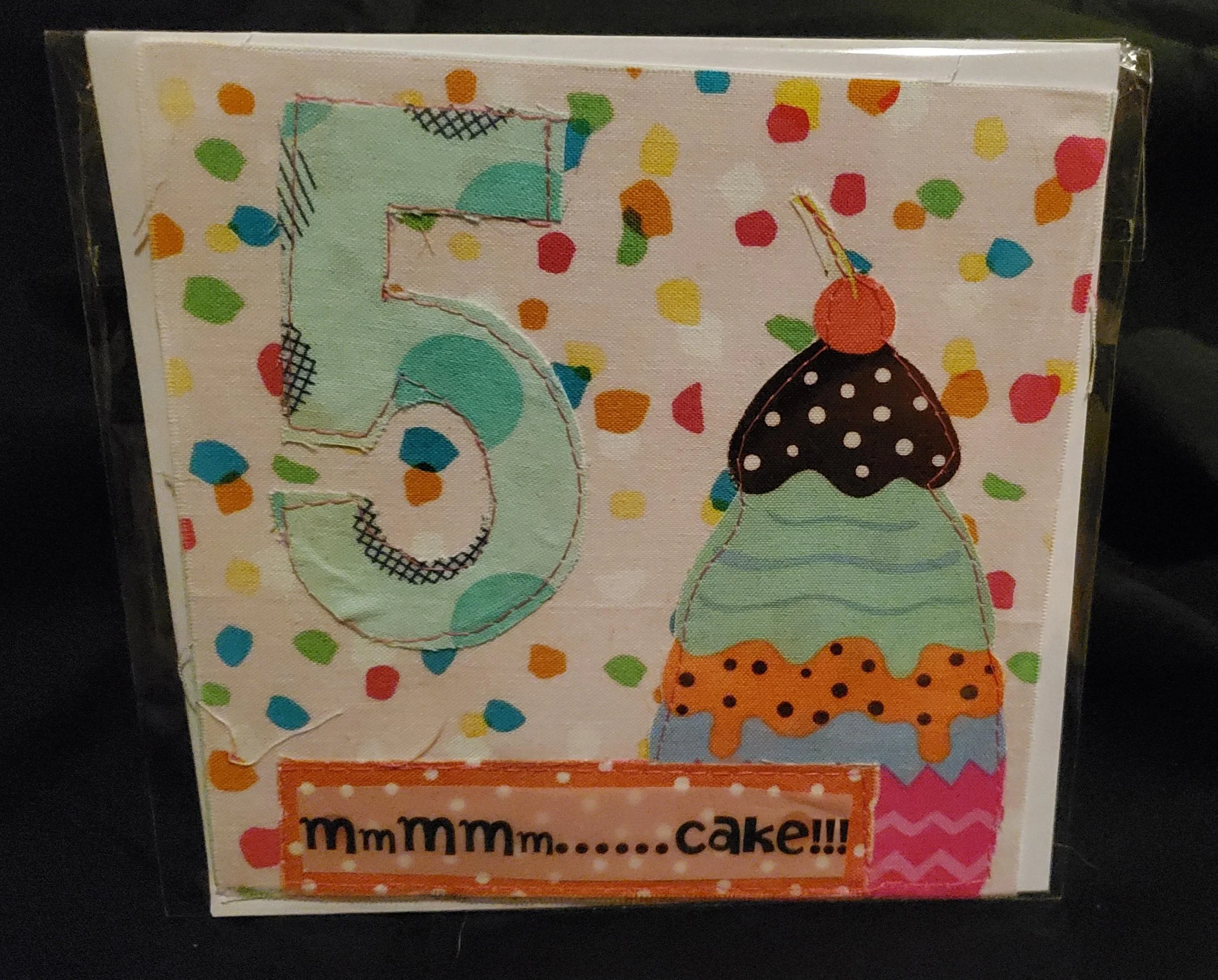Handmade 5th Birthday Card | Fifth Birthday Cupcake Card | Fabric Appliqué Birthday Greeting Card | Happy 5th Birthday Card