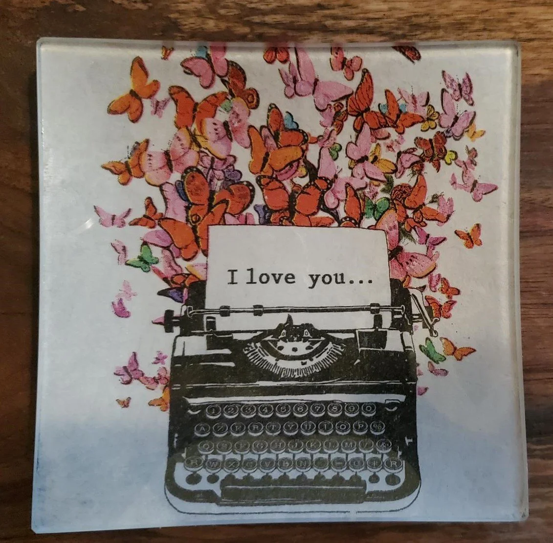 Handmade "I Love You" Vintage Typewriter Glass Trinket Plate