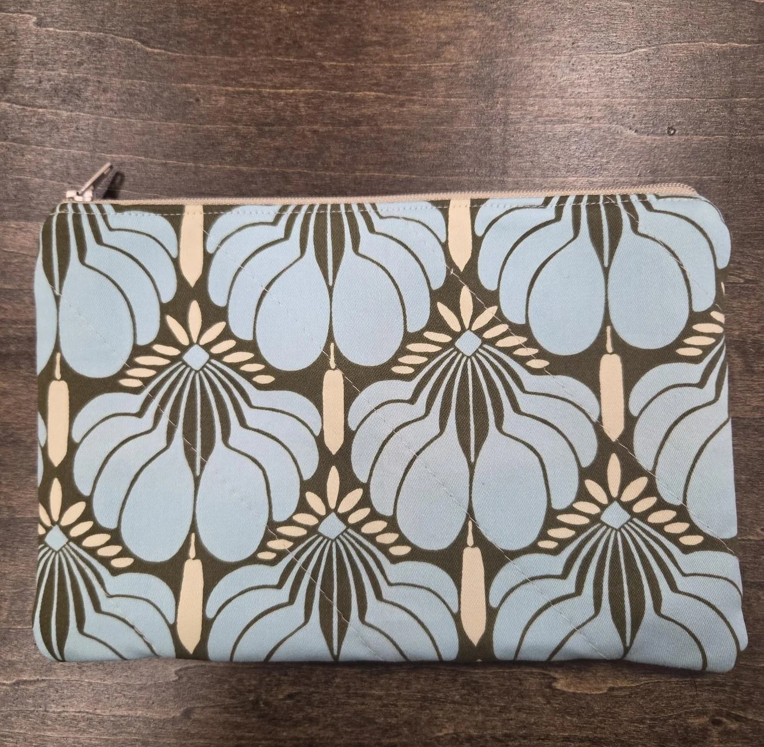 💙  Handmade Quilted Zipper Pouch | Modern Boho Cosmetic Bag | Blue Floral Cotton Makeup Bag | Travel Organizer | Handmade Gift
