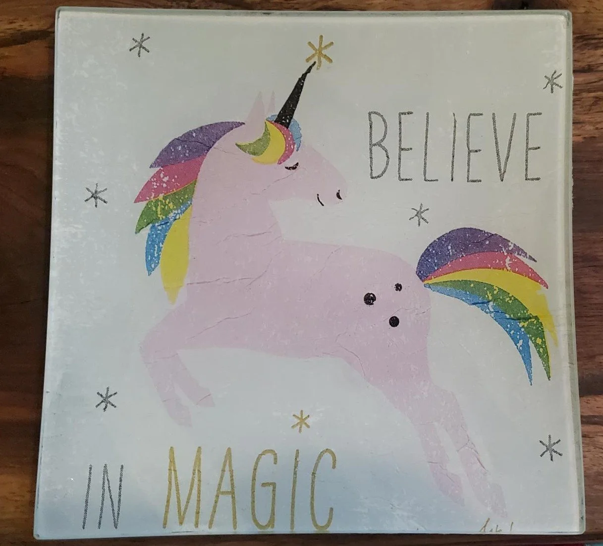 Handmade "Believe in Magic" Unicorn Glass Trinket Plate