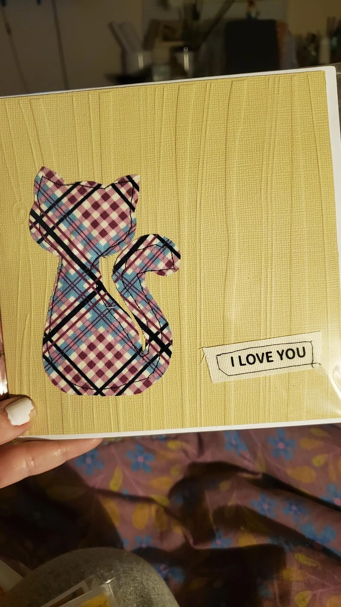 Handmade Cat Love Card | Fabric Cat Greeting Card | I Love You Card | Cat Lover Gift | Handmade Blank Greeting Card