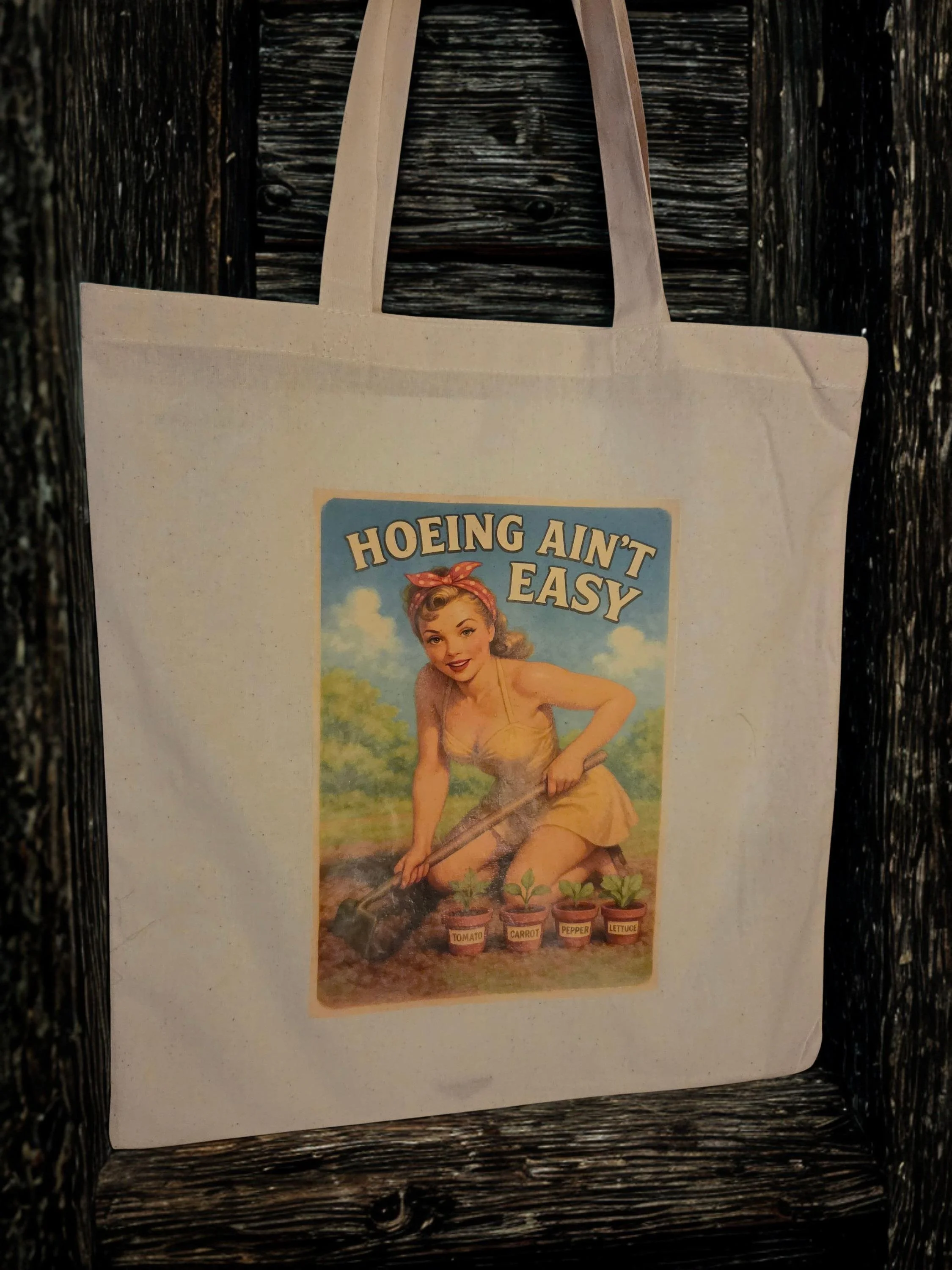 🌱Hoeing Ain't Easy Canvas Tote Bag | Funny Gardening Tote | Garden Lover Gift | Reusable Cotton Tote | Boho Bloom