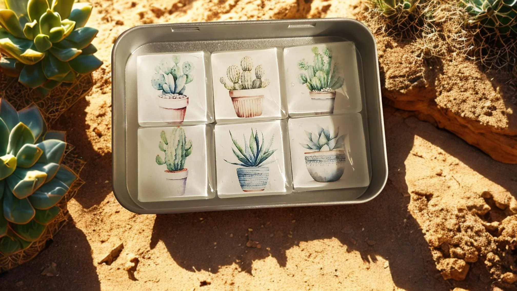 🌵 Watercolor Cactus & Succulent Glass Magnet Set