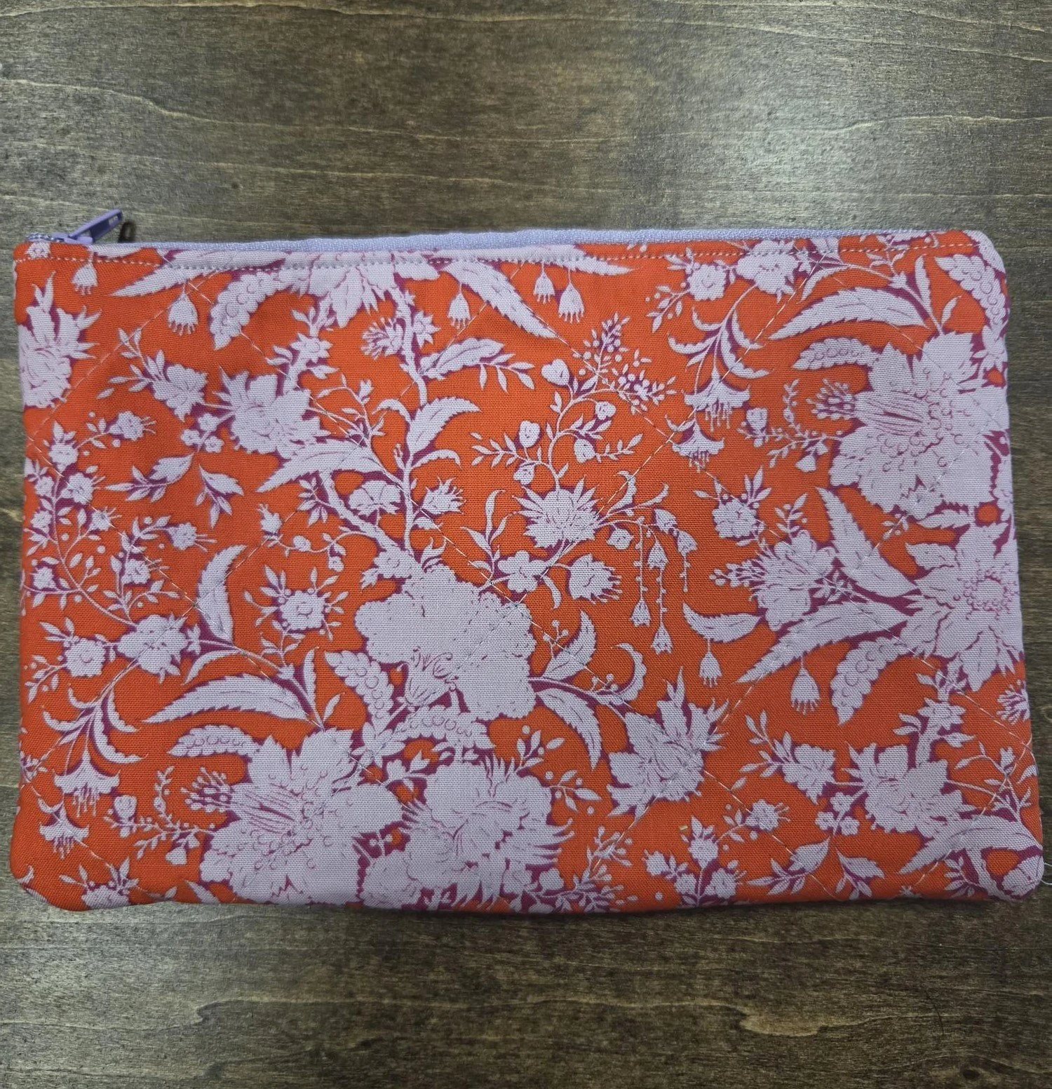 🧡 Handmade Coral Floral Zipper Pouch | Quilted Cotton Cosmetic Bag | Vintage Boho Makeup Bag | Travel Organizer | Handmade Gift