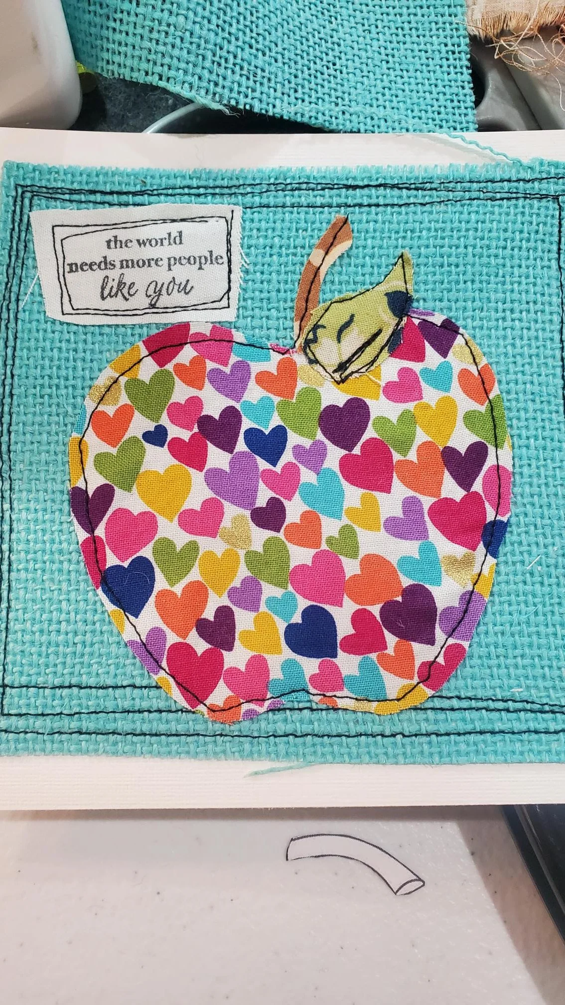 Handmade Teacher Appreciation Card | The World Needs More People Like You Card | Apple Teacher Card | Thank You Teacher | Fabric Appliqué Greeting Card