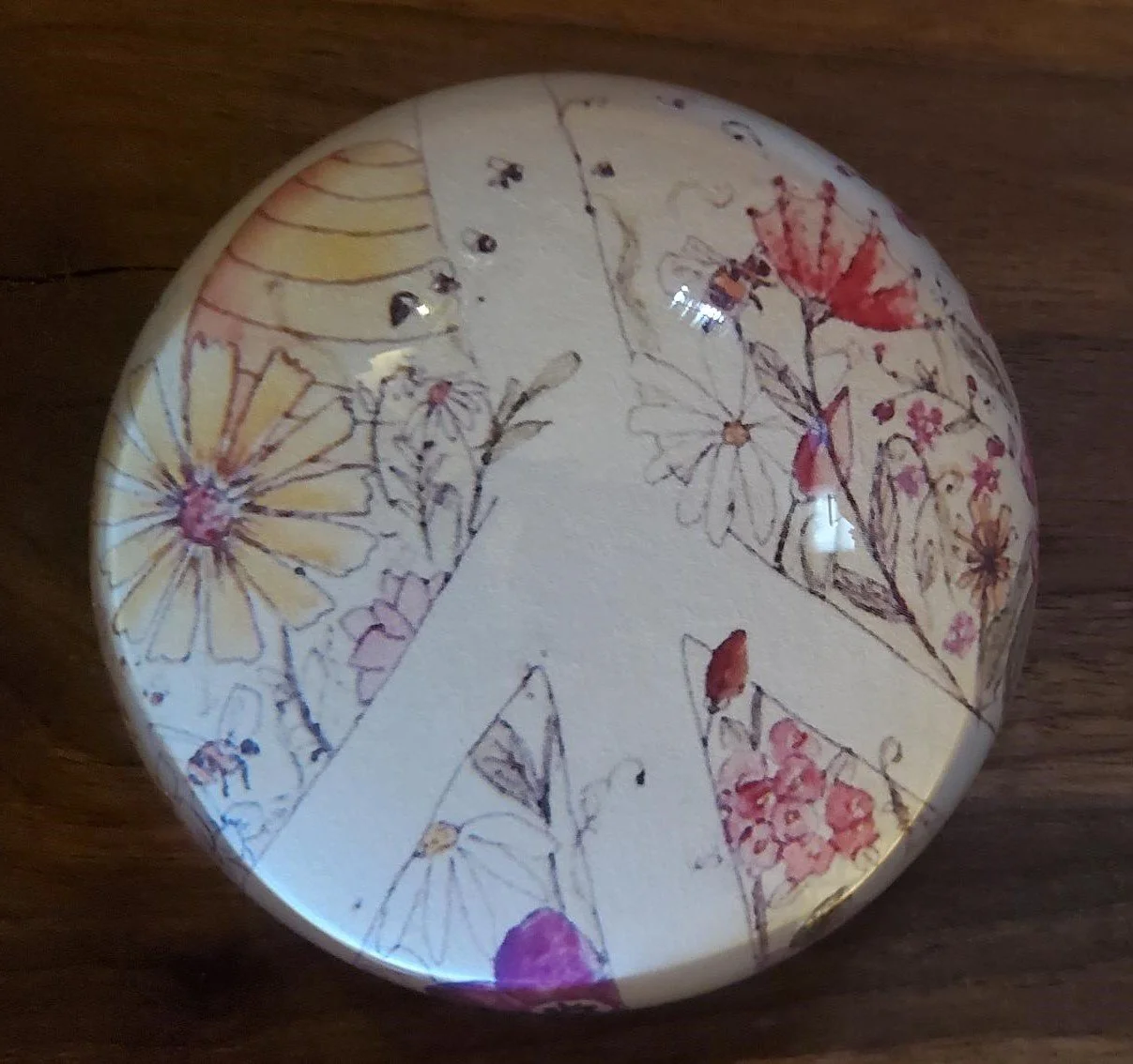 ☮️   Floral Peace Sign Crystal Glass Paperweight