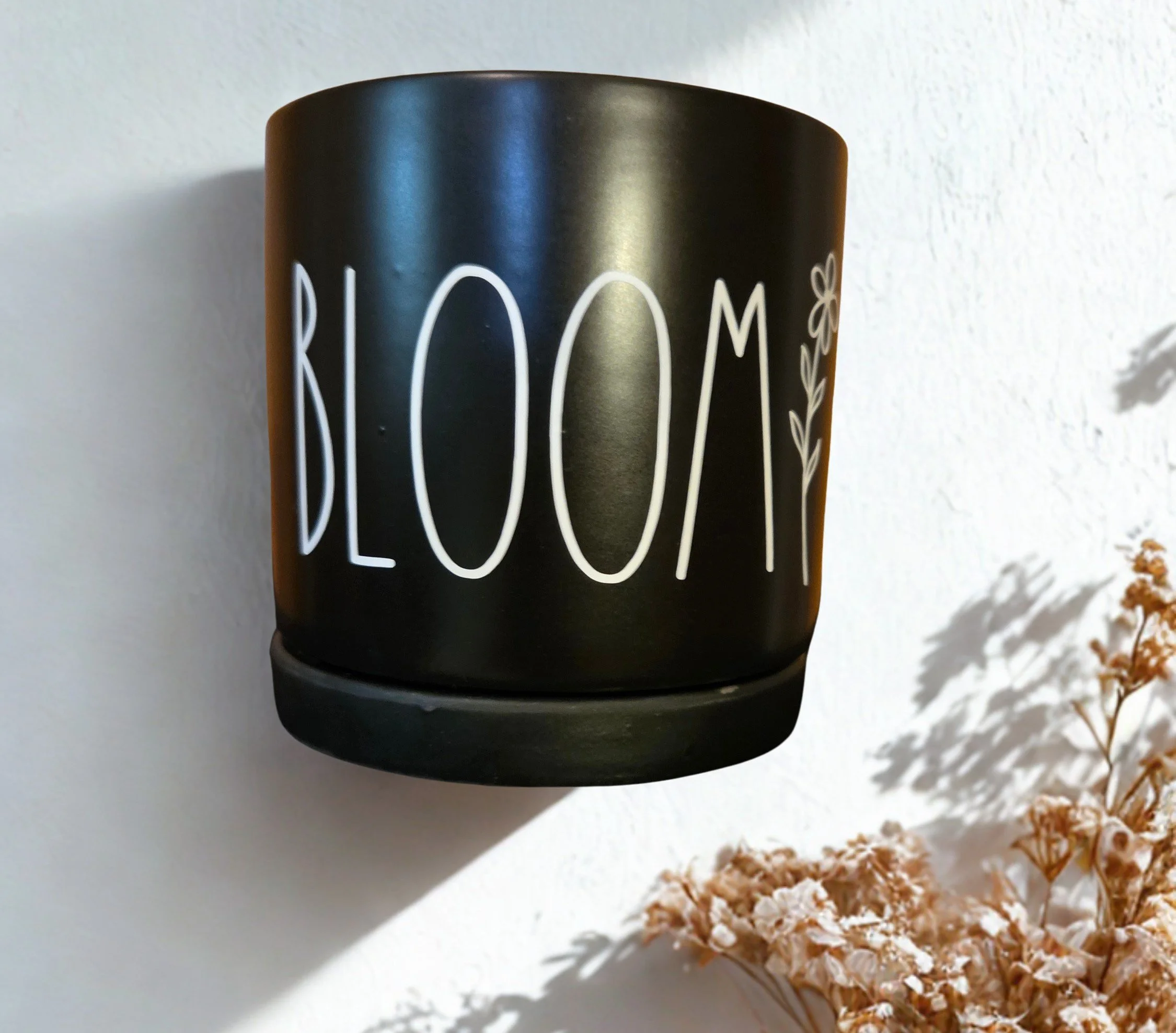 🌿Bloom Ceramic Planter | Black Flower Pot with White Bloom Design | Modern Boho Planter | Handmade Plant Pot | Boho Bloom