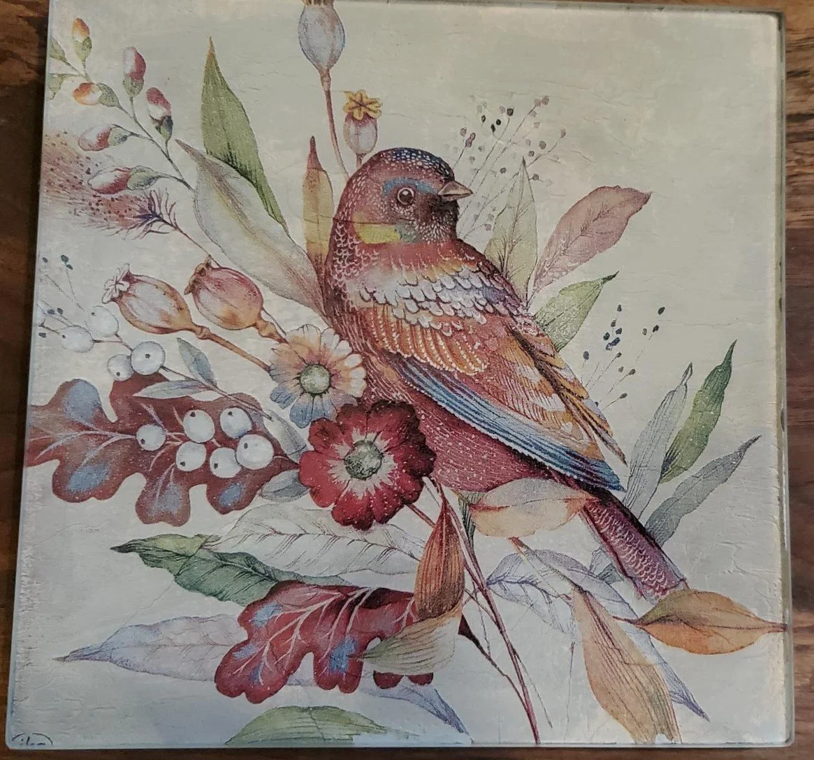 Handmade Vintage Songbird Glass Trinket Plate