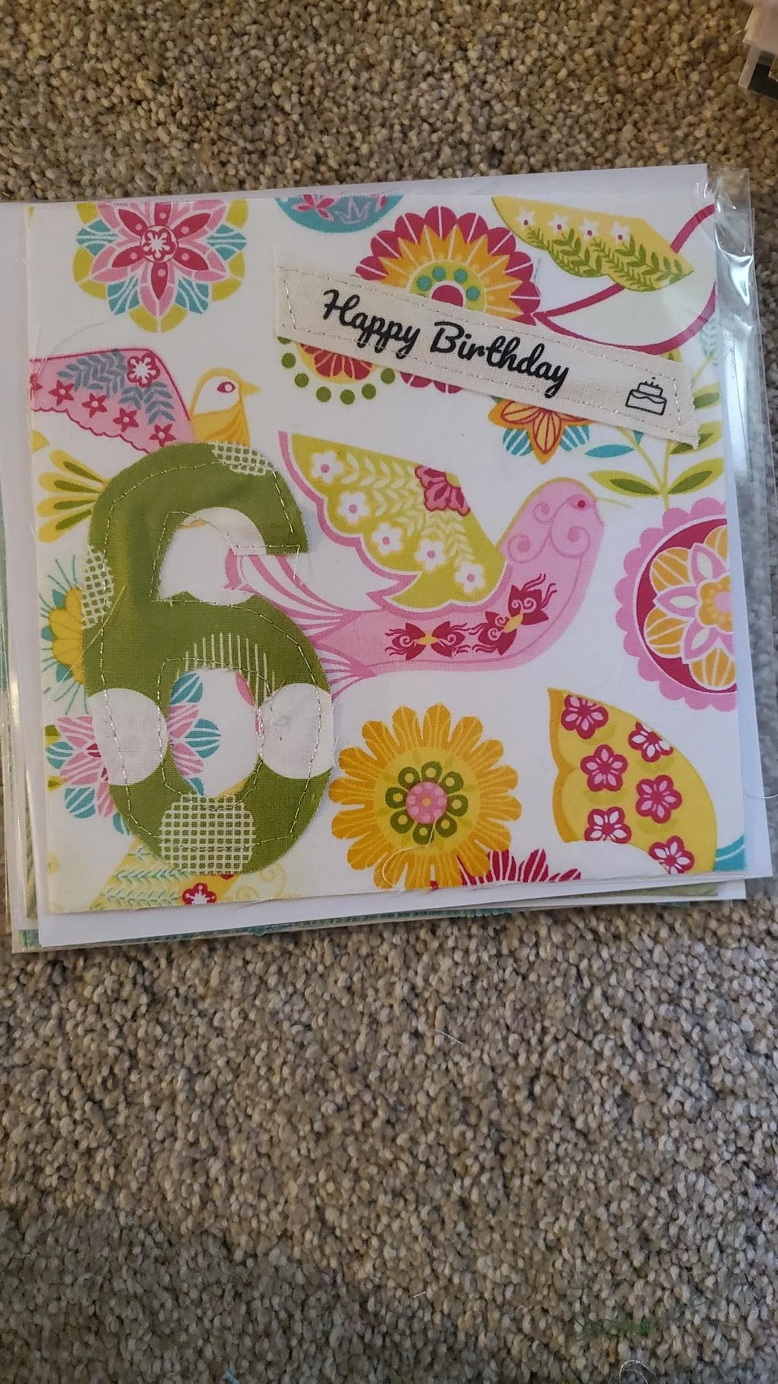 Handmade 6th Birthday Card | Happy 6th Birthday Greeting Card | Sixth Birthday Card | Fabric Appliqué Birthday Card | Handmade Birthday Card