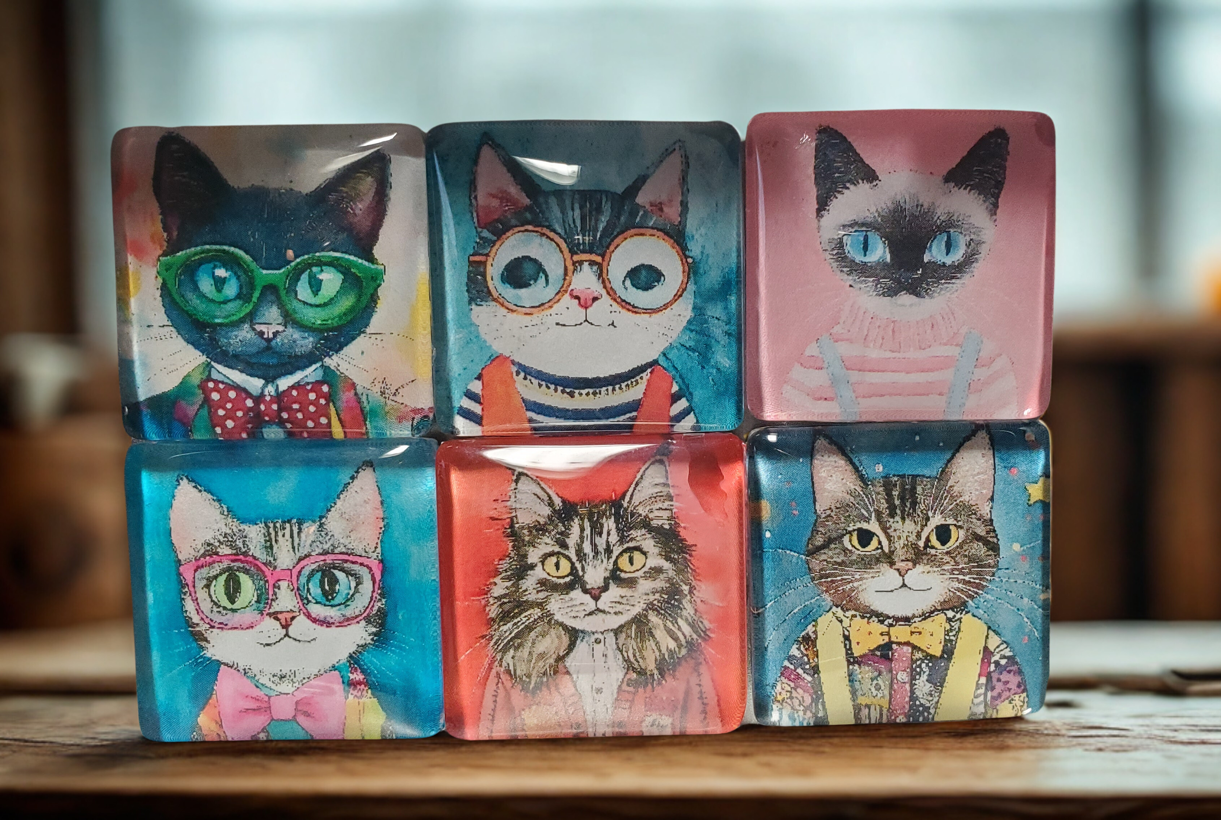 😻💕Whimsical Cat Glass Magnet Set