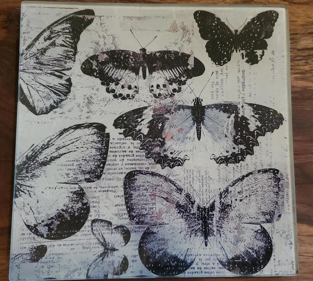 Handmade Vintage Butterfly Glass Trinket Plate