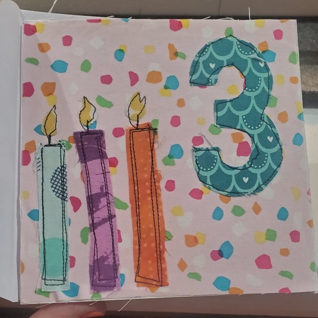 Handmade 3rd Birthday Card | Third Birthday Candle Card | Fabric Appliqué Birthday Card | Happy 3rd Birthday Greeting Card