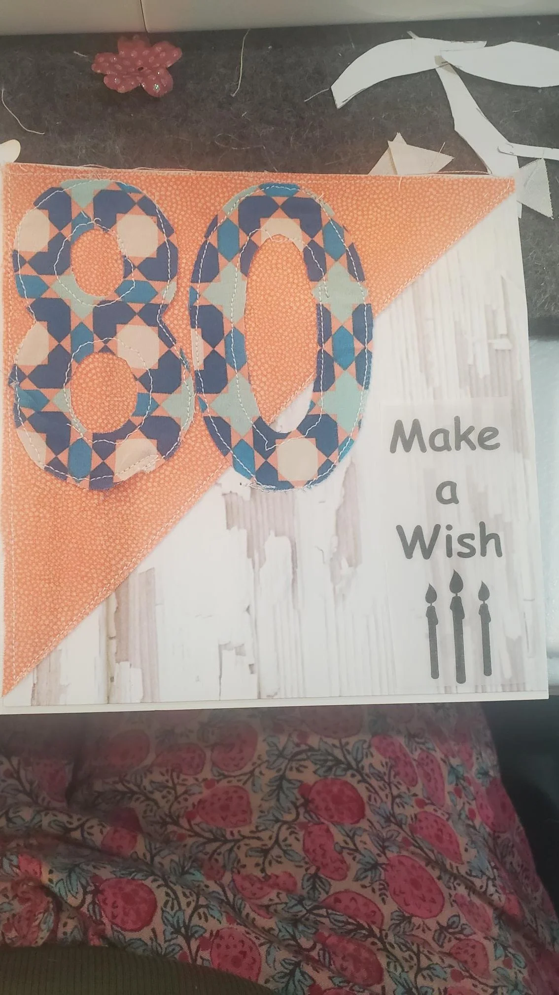 Handmade 80th Birthday Card | Happy 80th Birthday Greeting Card | Eightieth Birthday Card | Fabric Appliqué Birthday Card | Milestone Birthday Card