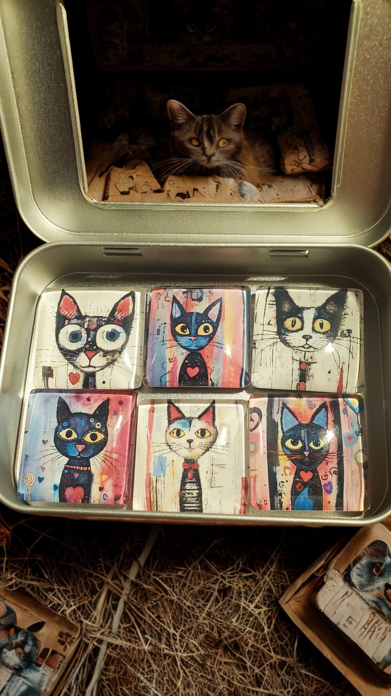 😻Colorful Cat Faces Glass Magnet Set