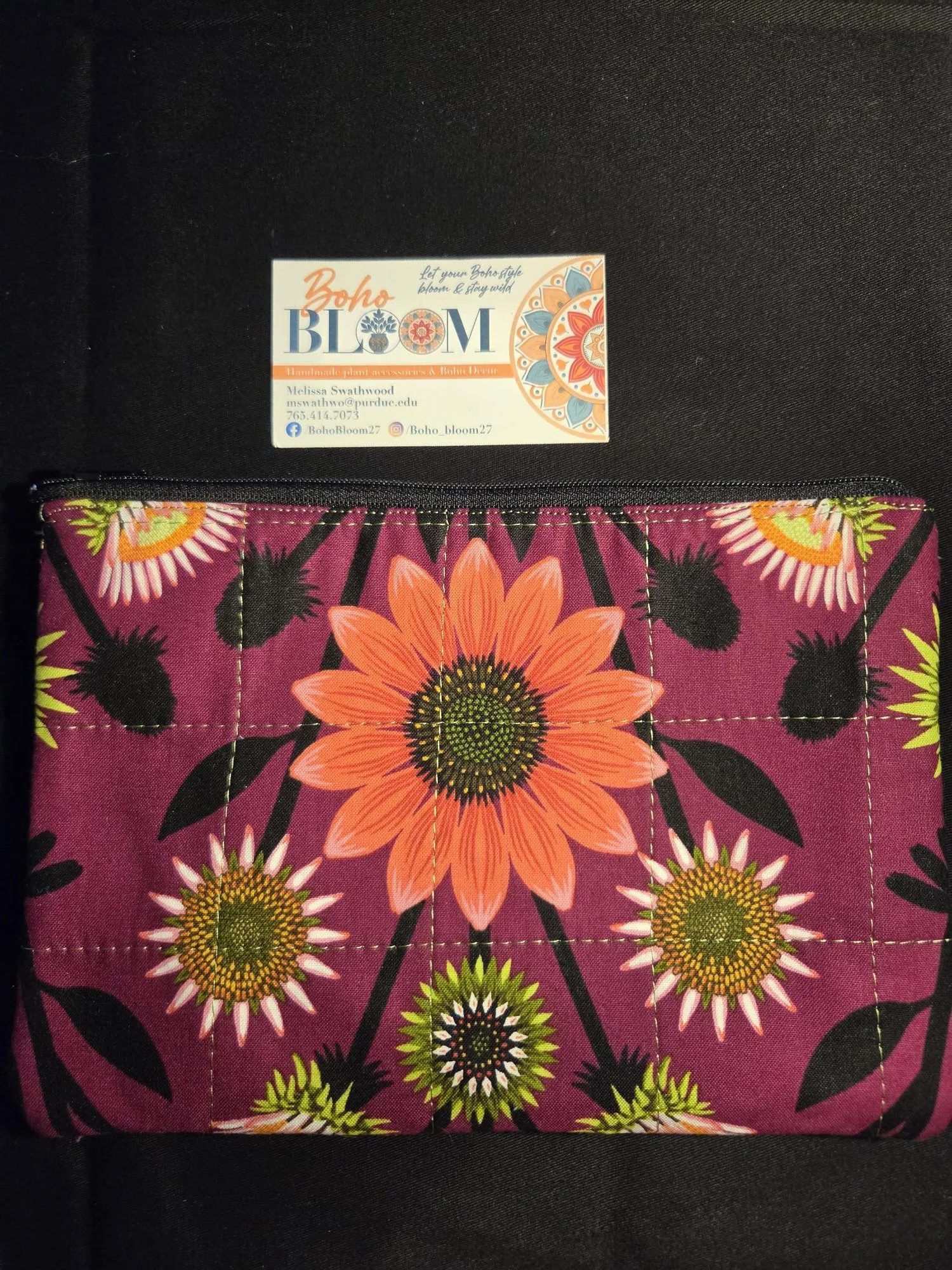 🌸  Handmade Floral Zipper Pouch | Purple Wildflower Cosmetic Bag | Quilted Cotton Makeup Bag | Travel Organizer | Handmade Zipper Pouch