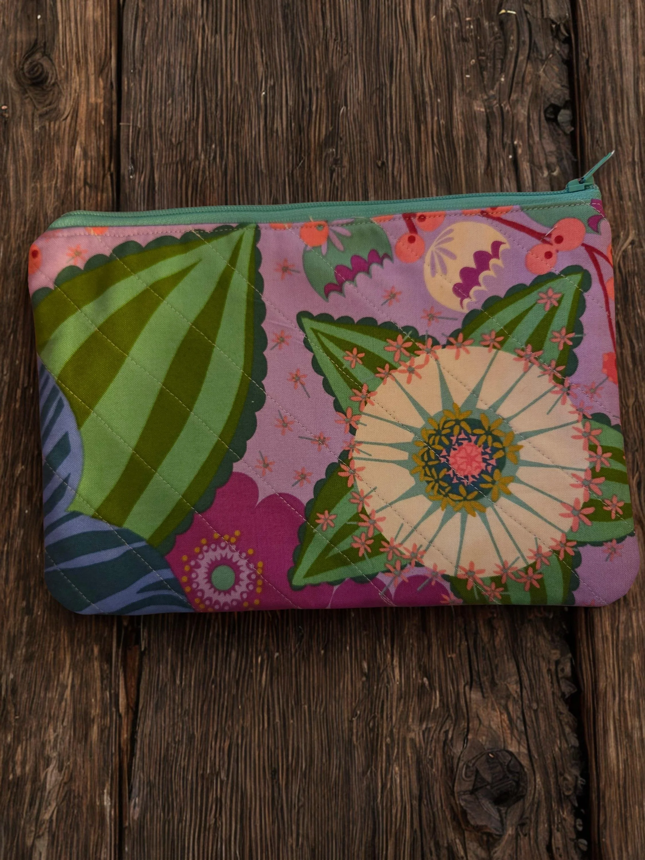 Handmade Floral Zipper Pouch | Cotton Makeup Bag | Quilted Cosmetic Bag | Purple Floral Fabric Pouch | Small Travel Organizer | Handmade Gift for Her