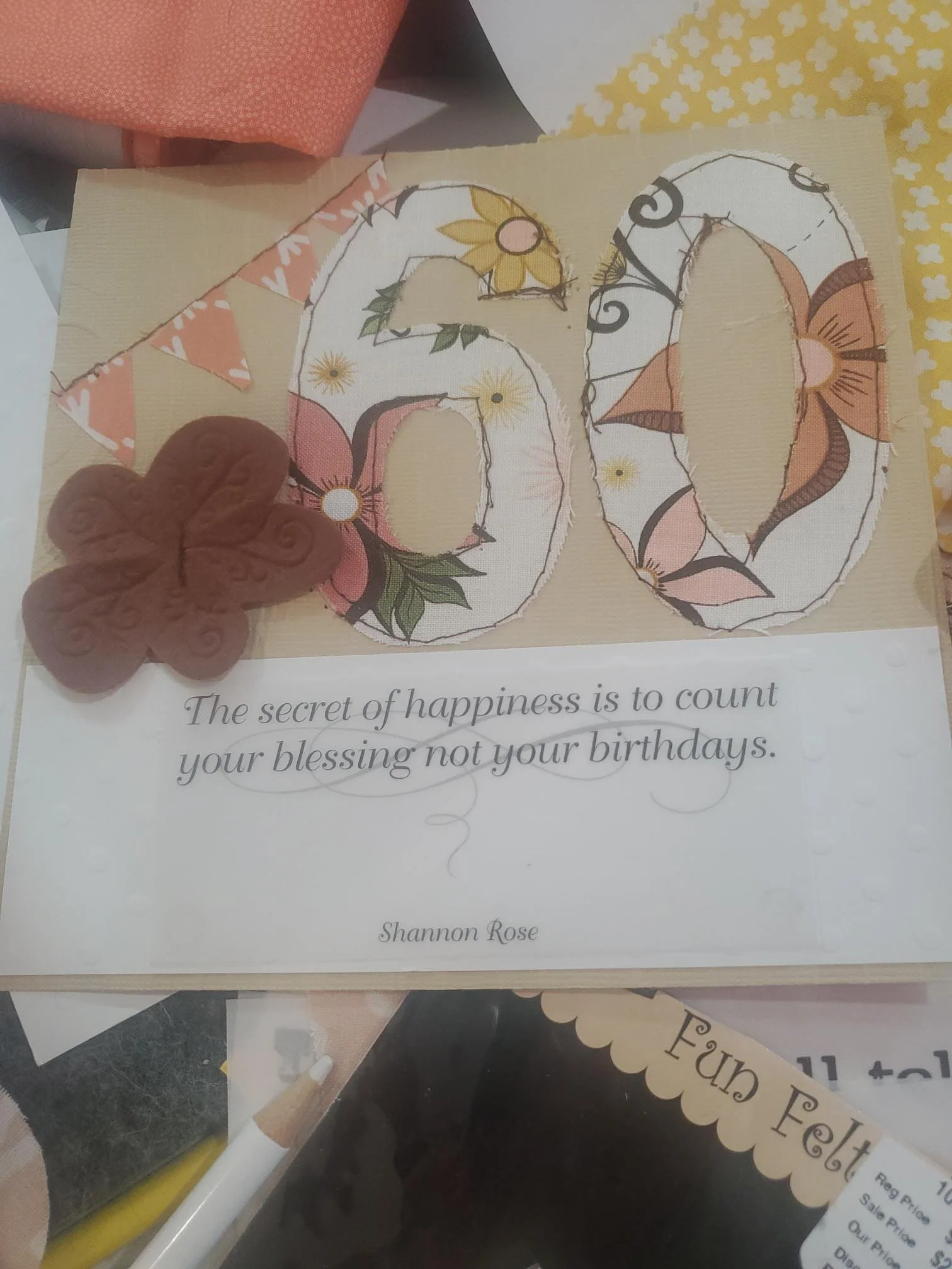 Handmade 60th Birthday Card | Fabric Appliqué Milestone Birthday Card | Happy 60 Birthday Greeting Card