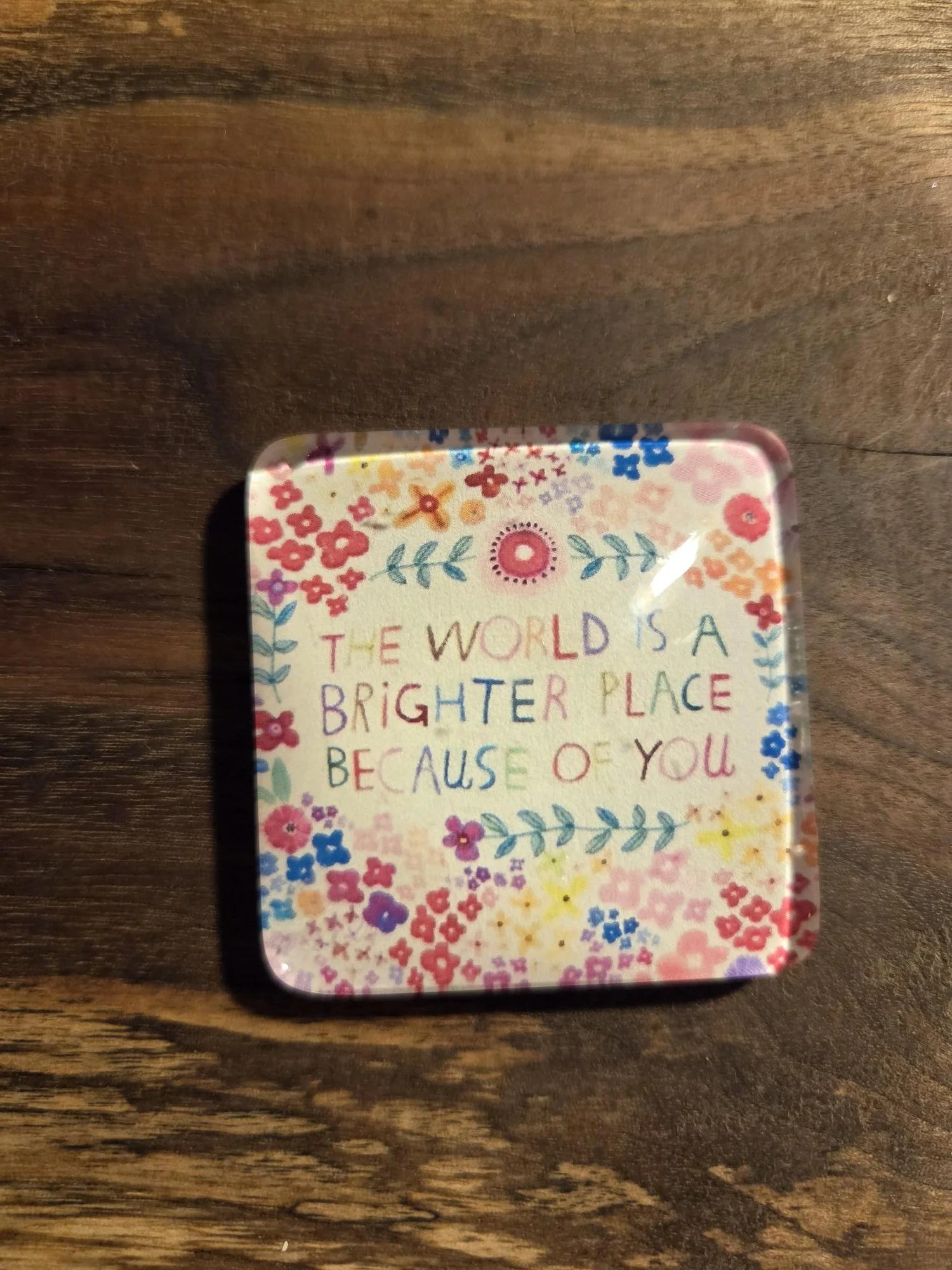 💕The World Is a Brighter Place Because of You Glass Magnet | Inspirational 2 Inch Handmade Magnet | Positive Gift