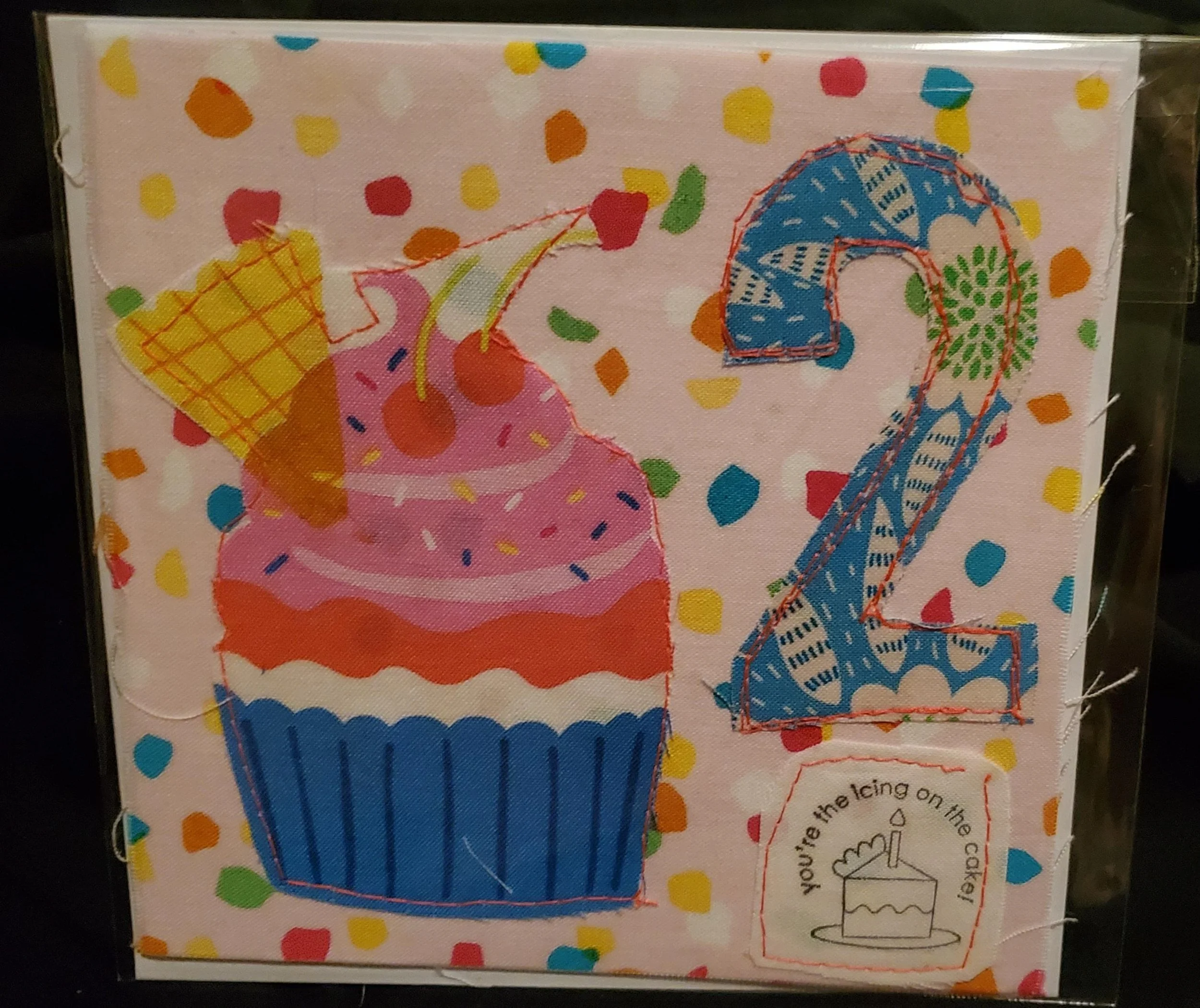 Handmade 2nd Birthday Card | Second Birthday Cupcake Card | Fabric Appliqué Birthday Card | Happy 2nd Birthday Greeting Card