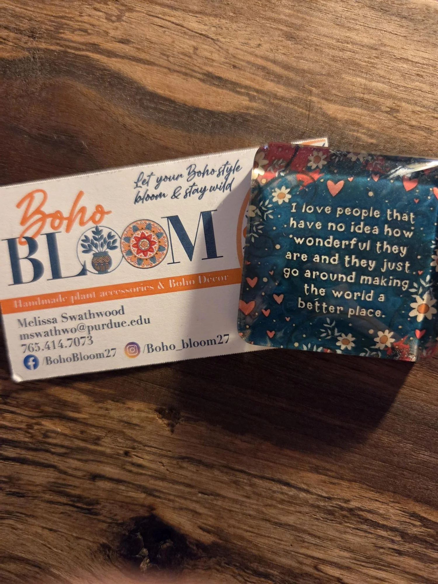 Handmade 2-inch square glass magnet featuring the quote "It's simple really... just be you." with a whimsical yellow floral bird on a vintage collage background beneath a crystal-clear glass tile.