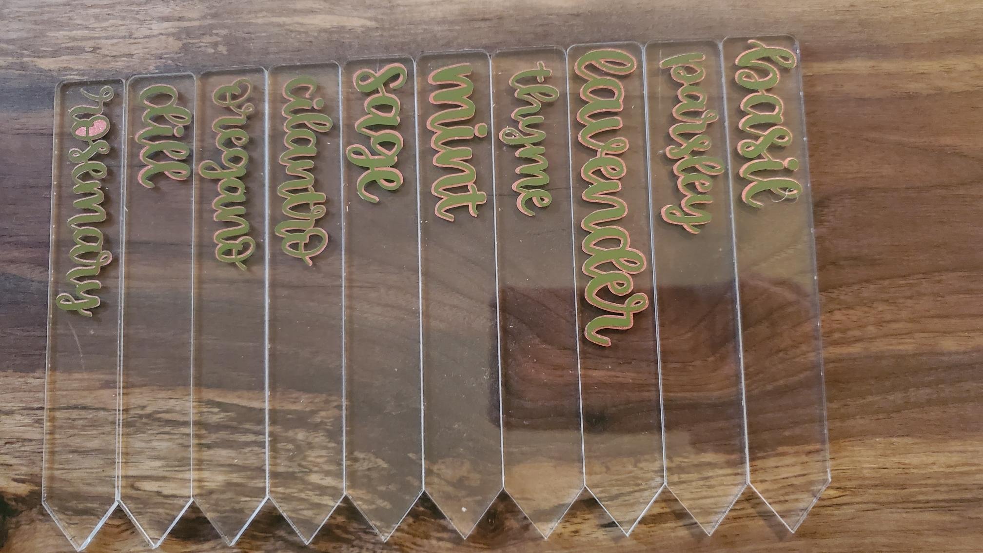Acrylic Herb Garden Markers | Set of 10 Reusable Plant Labels | Modern Garden Stakes | Permanent Vinyl Herb Markers