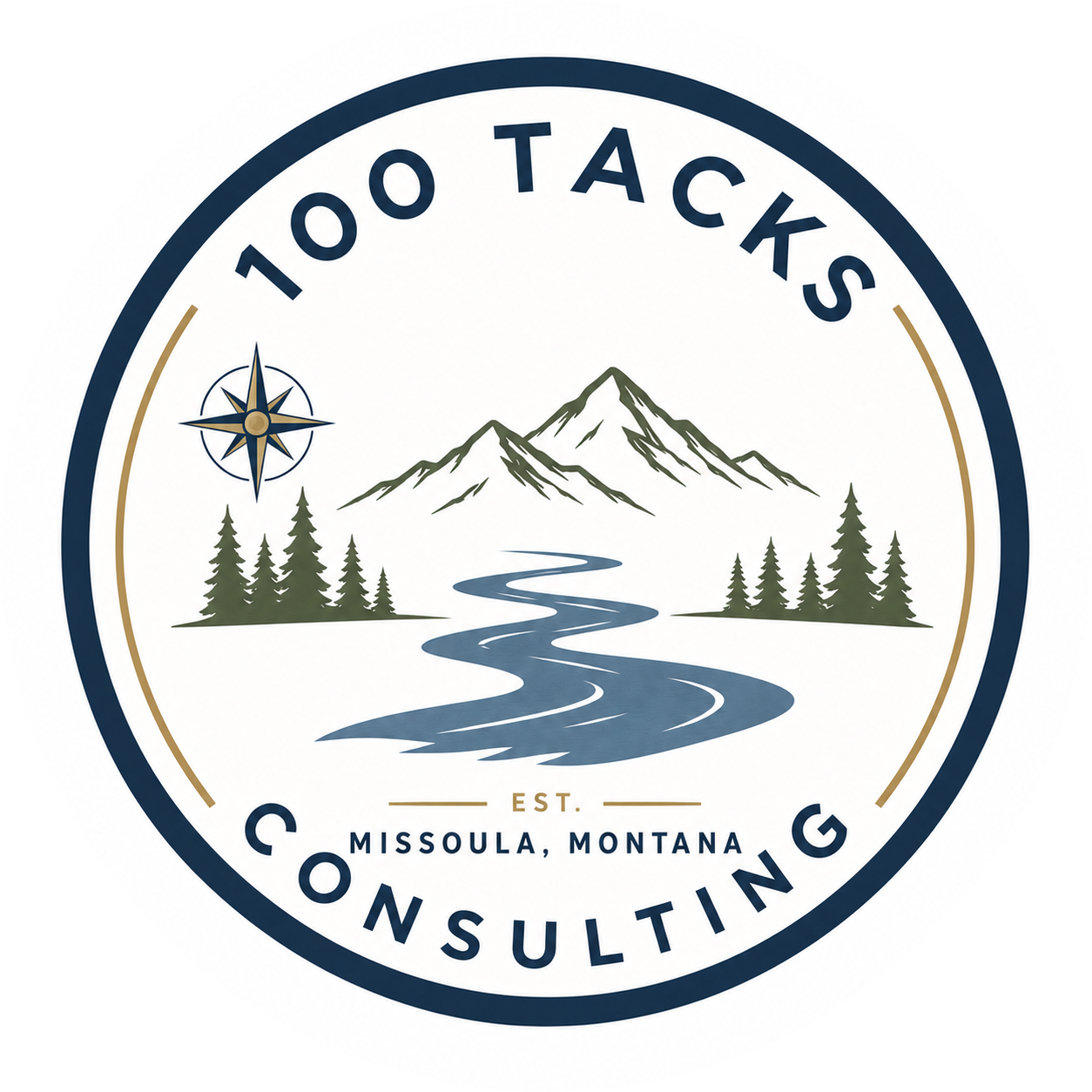 100 Tacks Consulting — mountain and river logo, Missoula, Montana