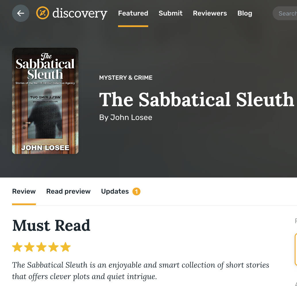 Sabbatical Sleuth Receives 5-Star Review