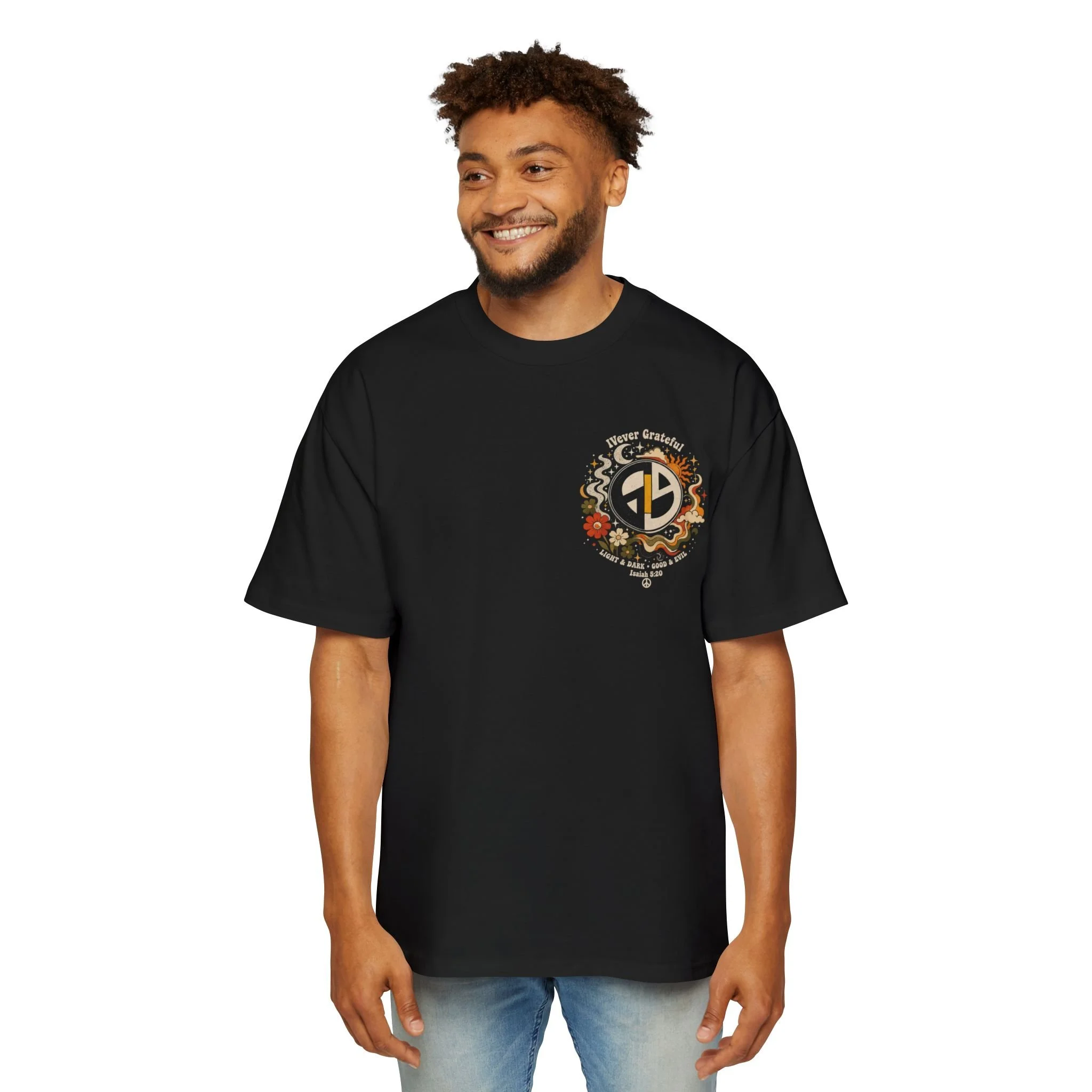 Men's Oversized Tee — Retro Yin Yang Hippie Graphic 