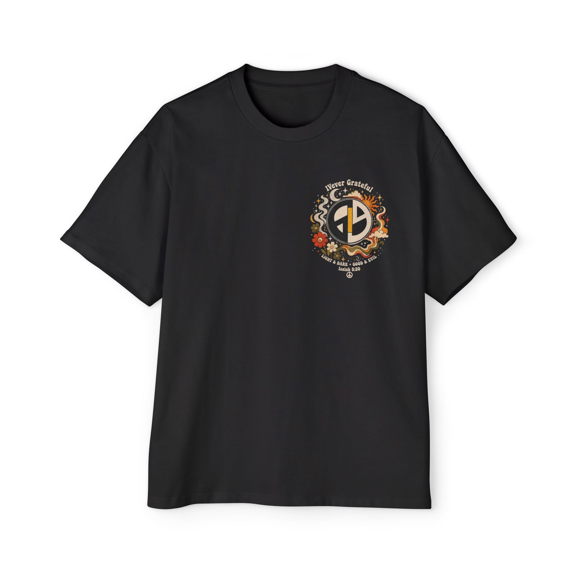 Men's Oversized Tee — Retro Yin Yang Hippie Graphic 