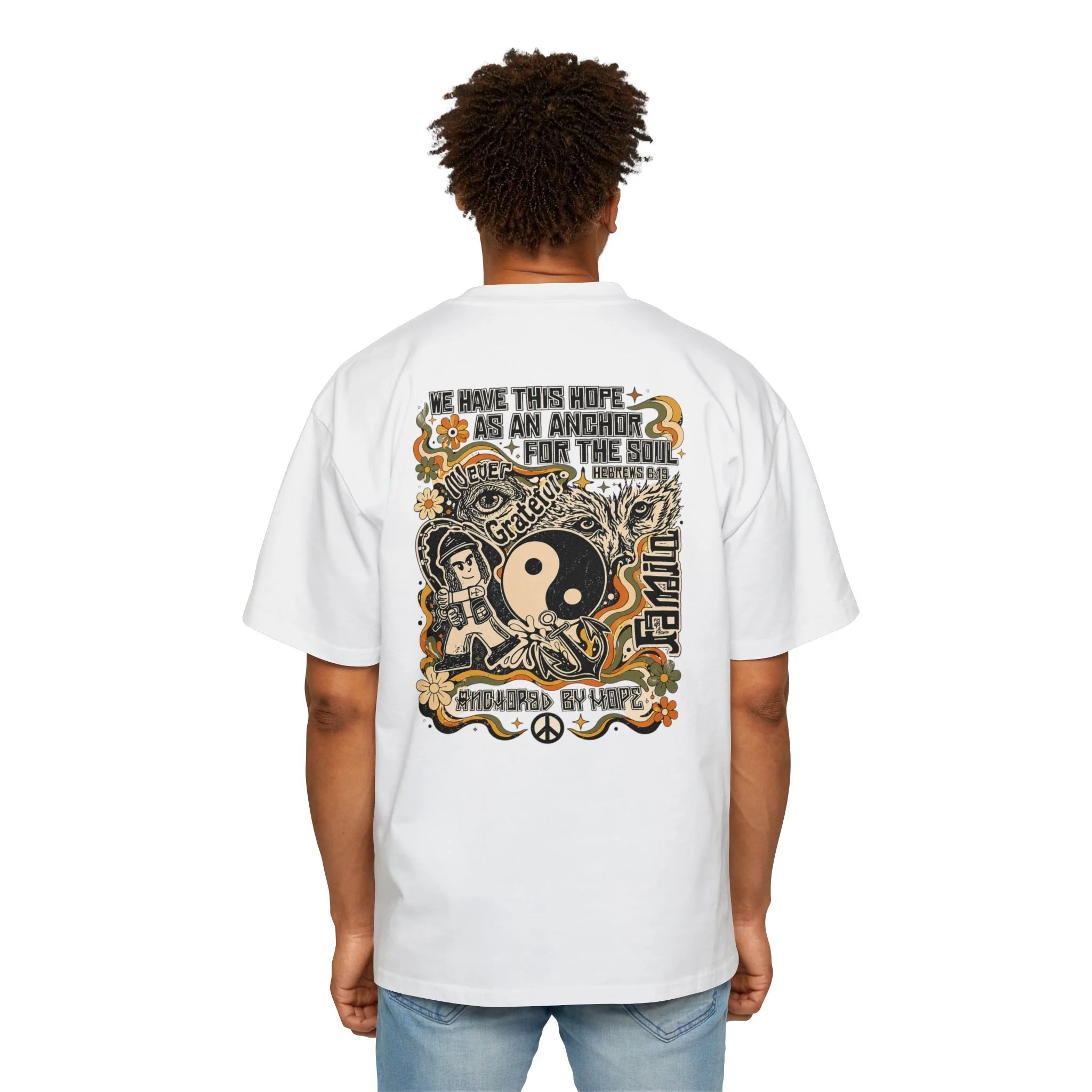 Men's Oversized Tee — Vintage Yin Yang Surfer Graphic "We Have This Hope"
