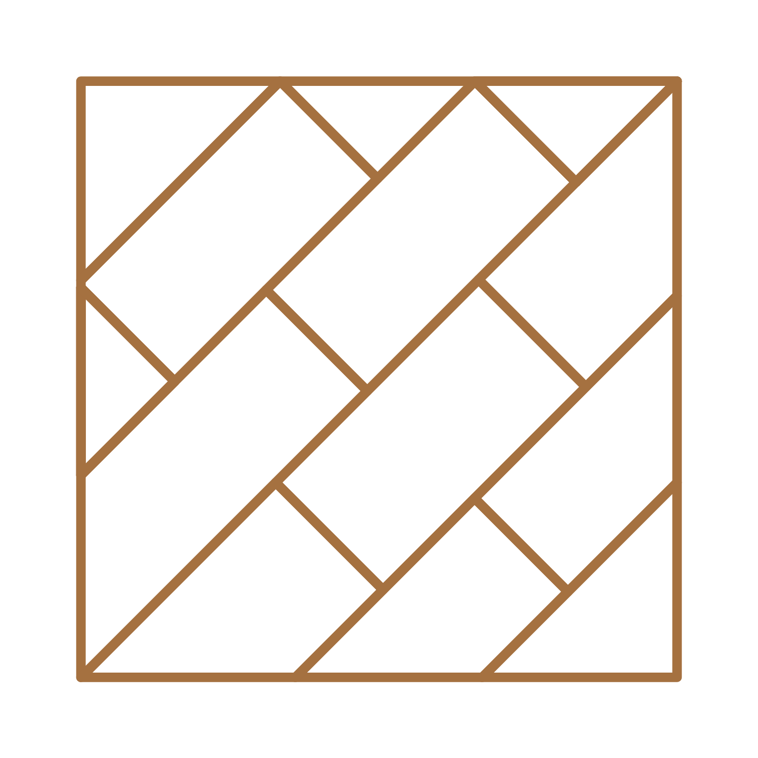 A line drawing of a wooden shelving unit with diagonal and vertical supports creating multiple compartments.
