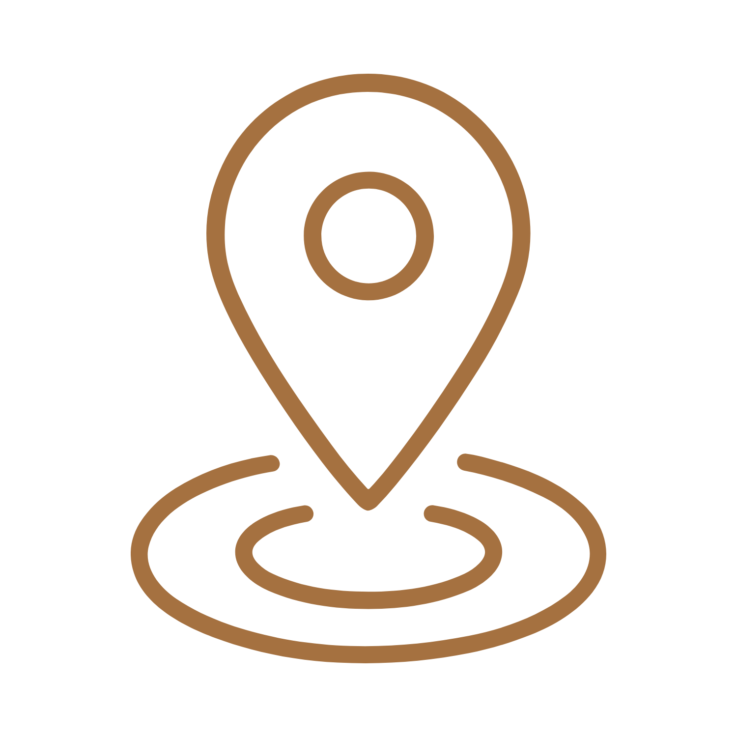 Outline of a person with a location pin as their head on a black background.