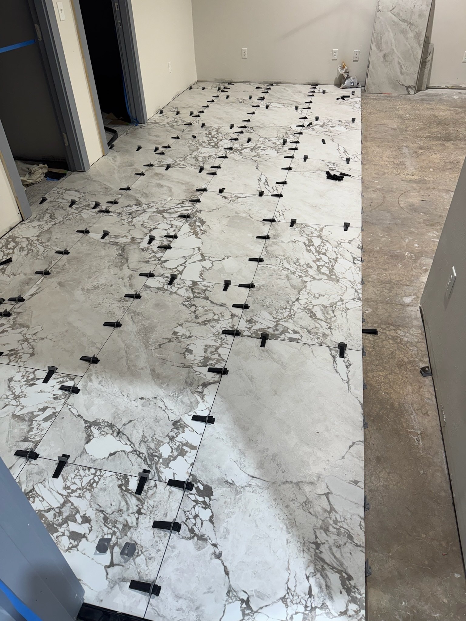 Tile layout prepared before professional installation