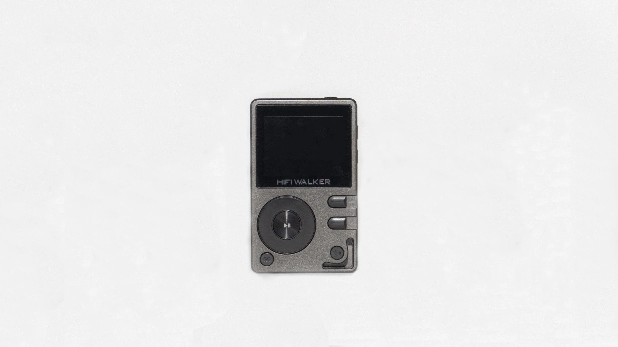 A compact silver HIFI WALKER portable music player with a black screen and control buttons, placed on a plain white surface.