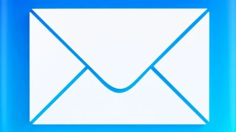 Outline of an envelope or letter on a blue background.
