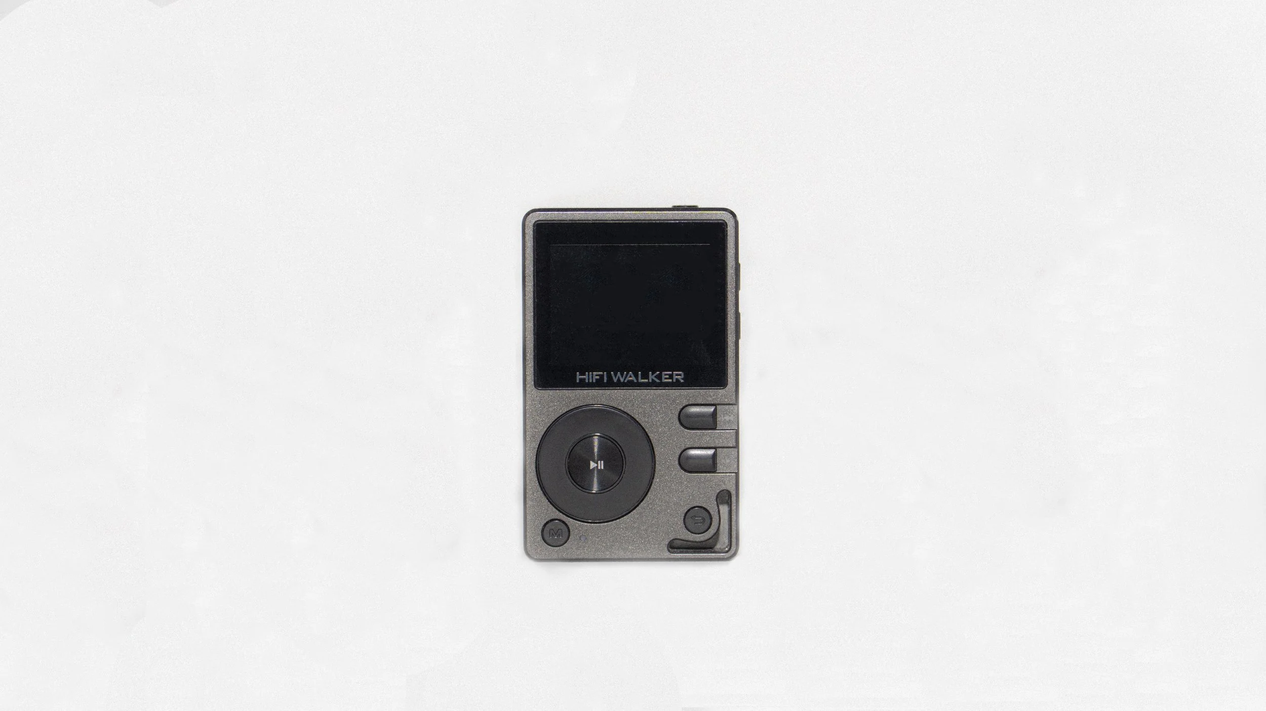 A compact silver HIFI WALKER portable music player with a black screen and control buttons, placed on a plain white surface.