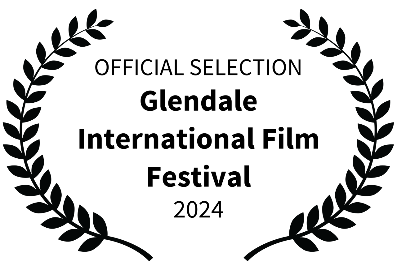 Black award emblem with laurel branches and the phrase Glendale International Film Festival Laurel Official Selection