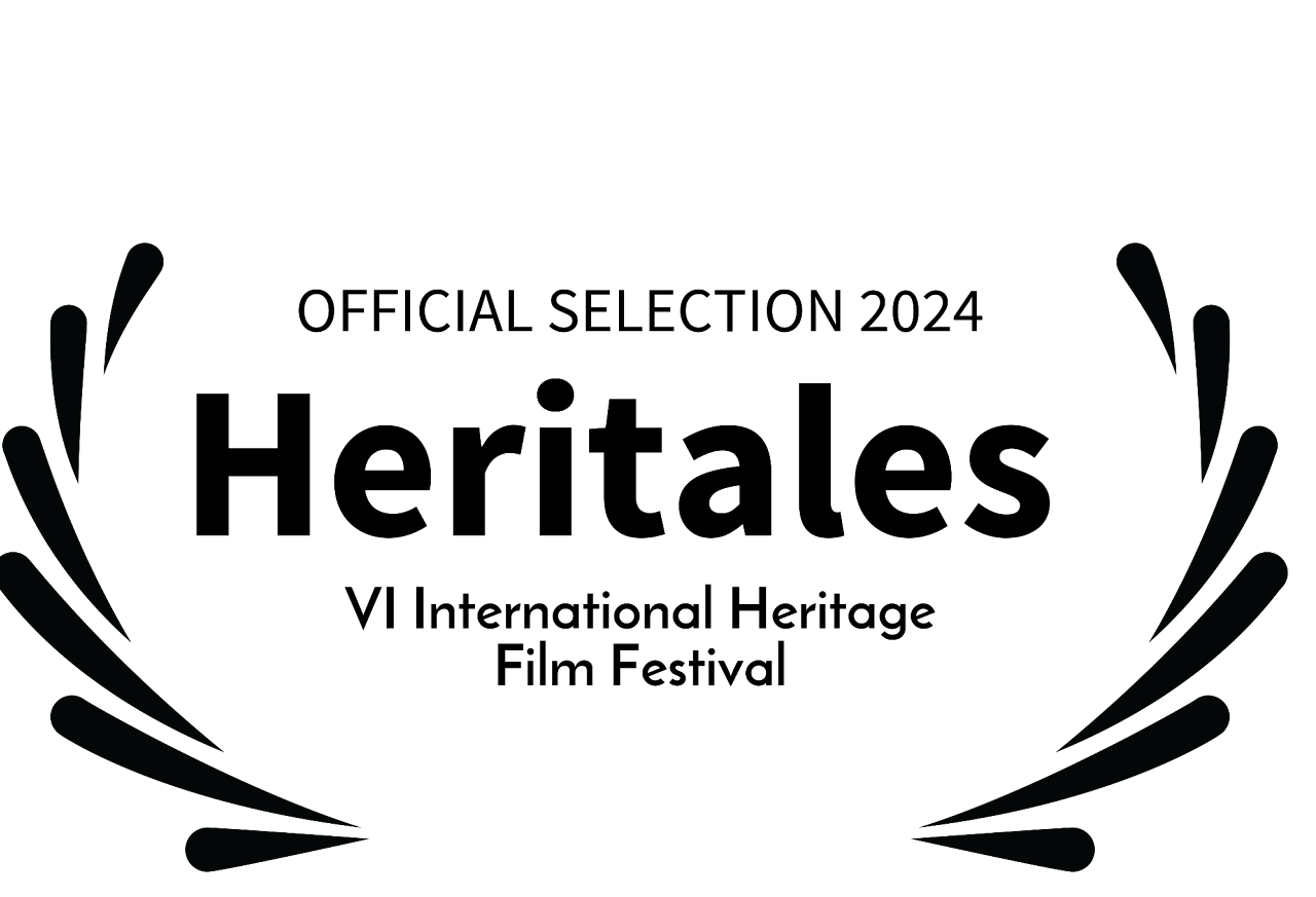 Black and white award laurel wreath with a blank space in the center for text. Heritales International Film Festival Official Selection
