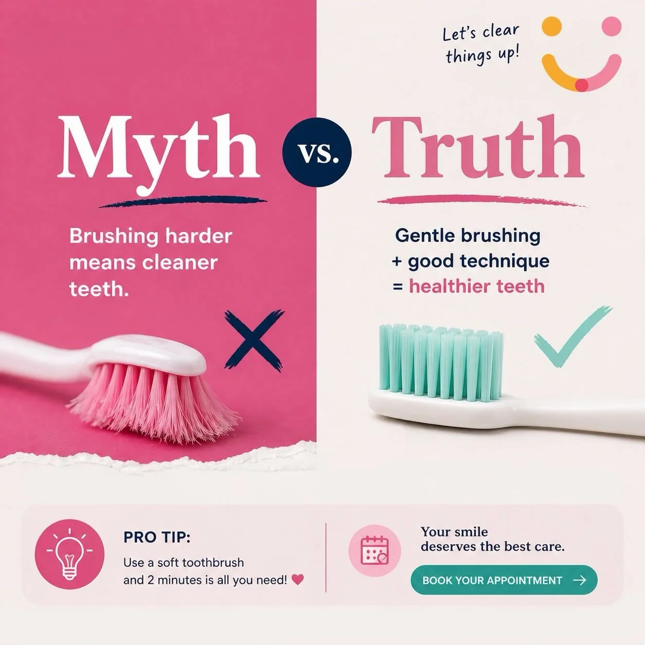 Small habits make a big difference!

Proper brushing is about more than just brushing harder. Use gentle, circular motions along the gumline, brush for a full 2 minutes, twice a day, and don&rsquo;t forget those easy-to-miss spots! 

Healthy smiles s
