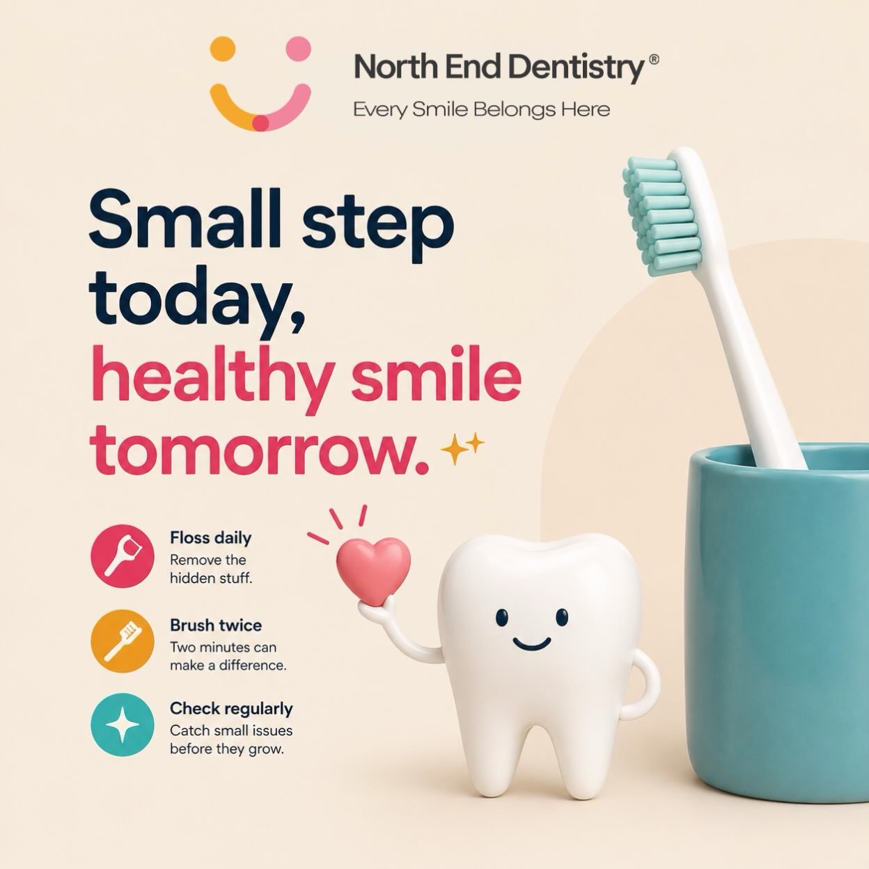 A healthy smile starts with the little things we do every day! 🪥💙

Brushing twice a day, flossing daily, limiting sugary snacks, and keeping up with regular dental visits all go a long way in maintaining a happy, healthy smile.

🏡 And speaking of 