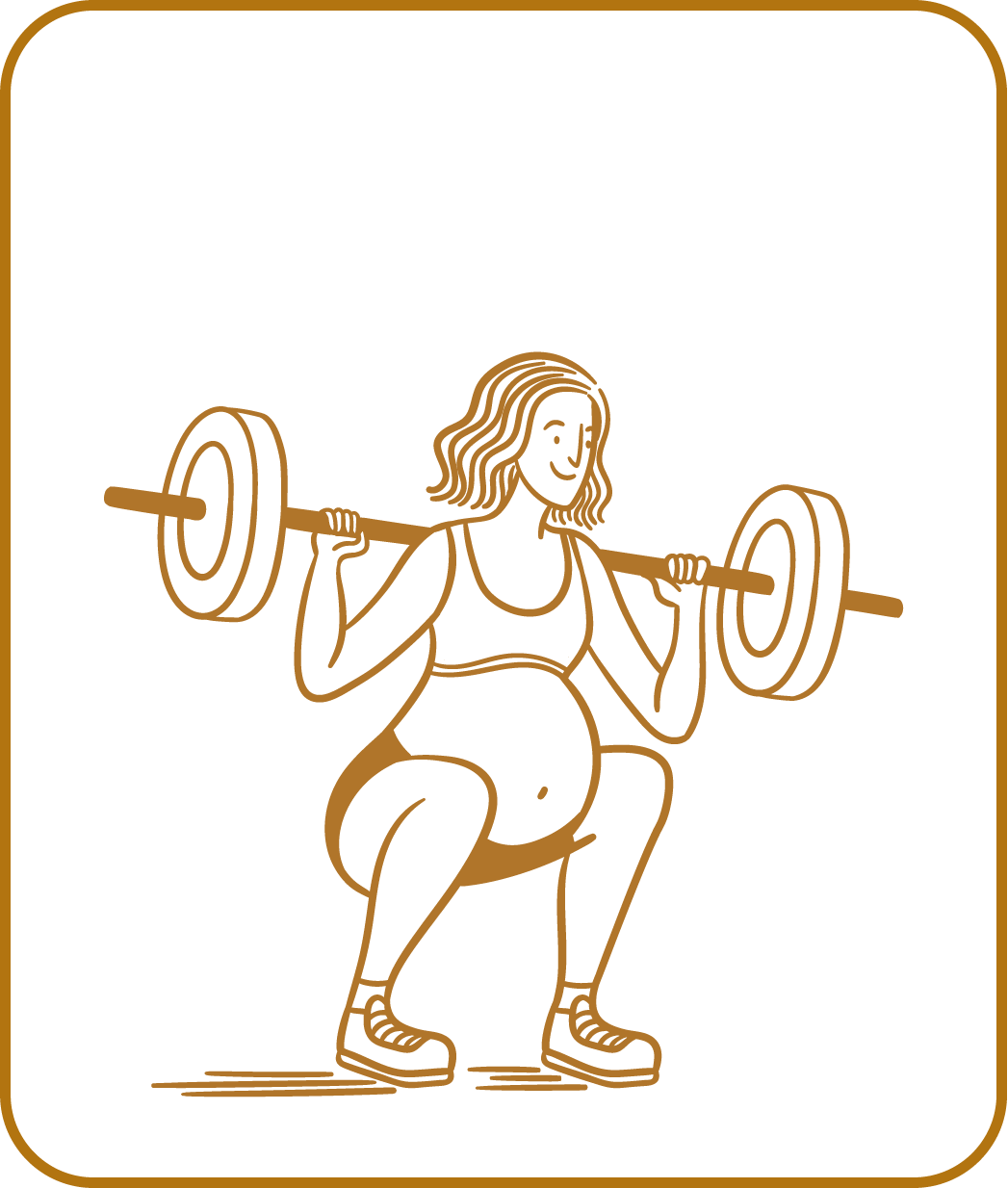 Illustration of a pregnant woman doing squats with a barbell.