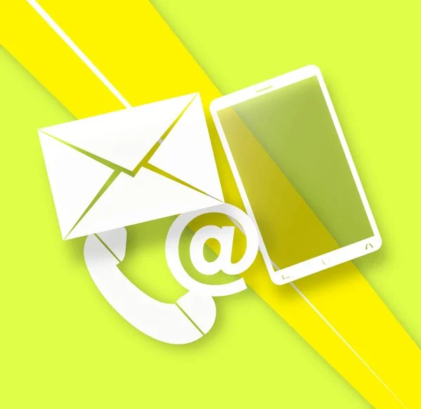 yellow and green background with email contact icons