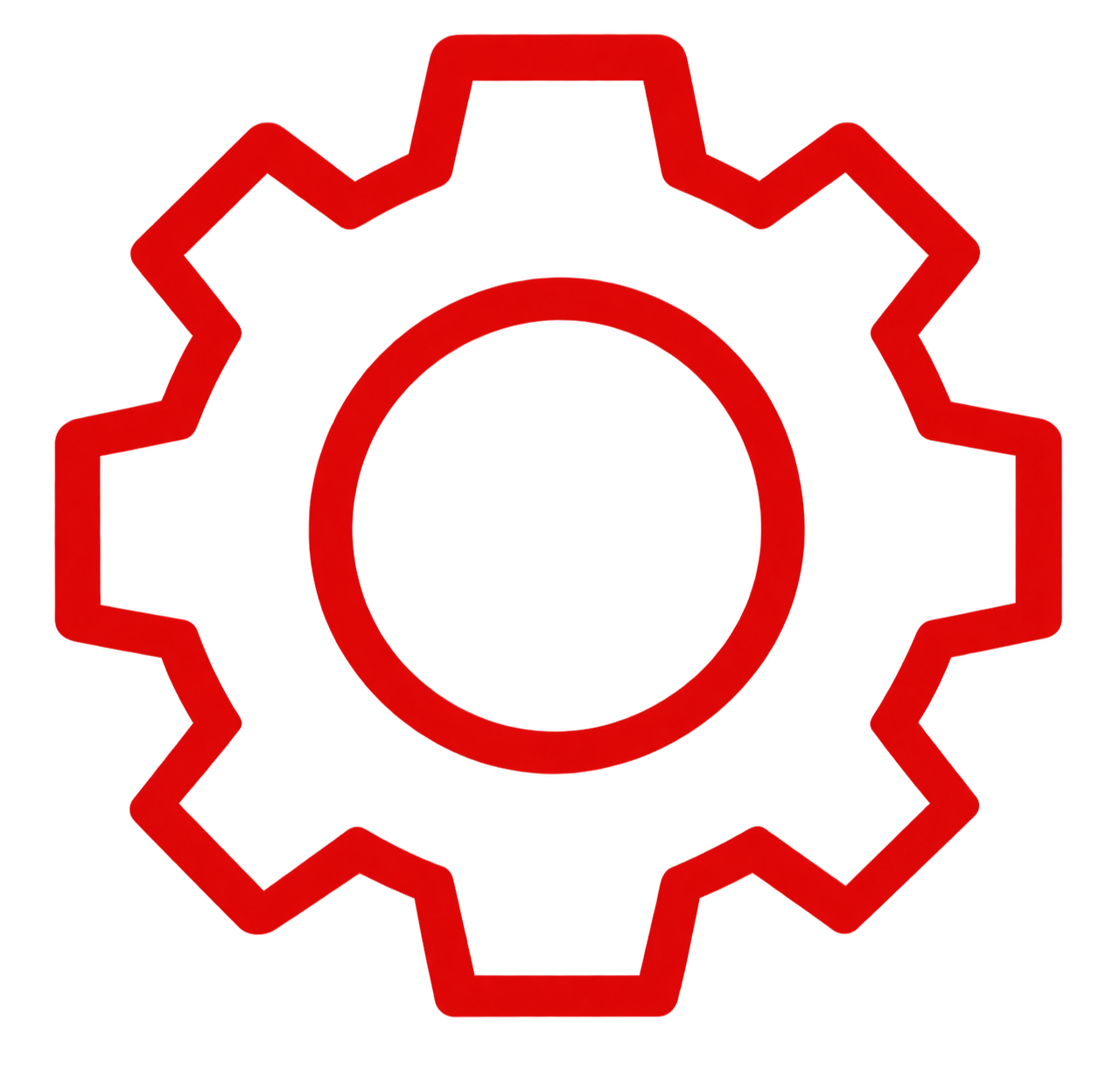 Red gear icon symbolizing settings or machinery.