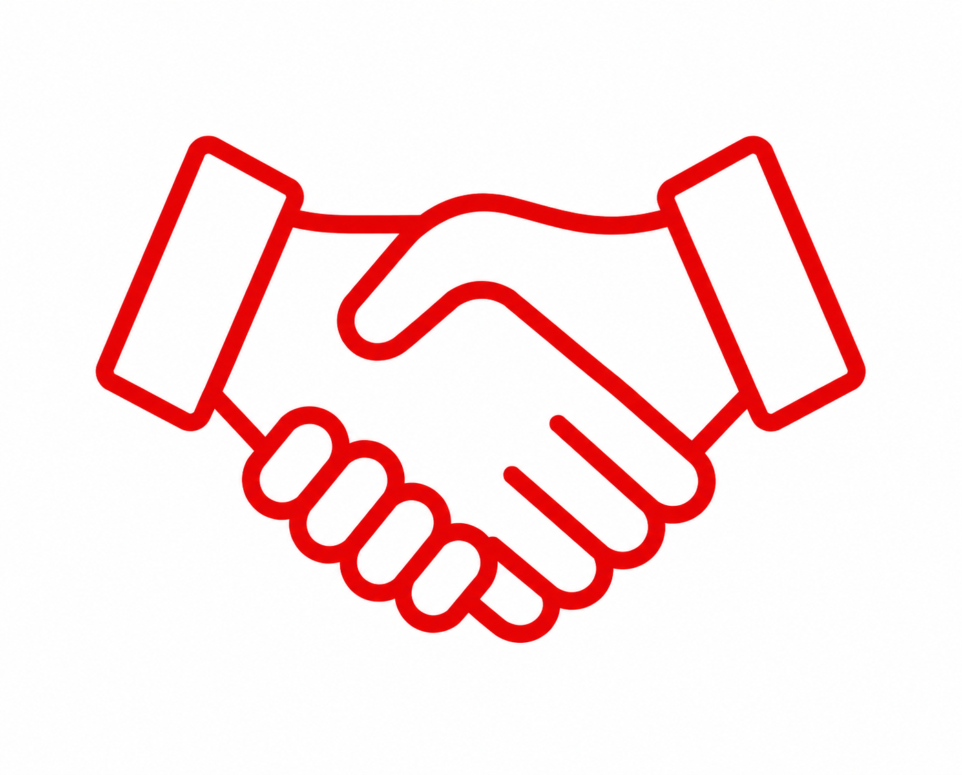 Red outline of a handshake symbol on a white background.