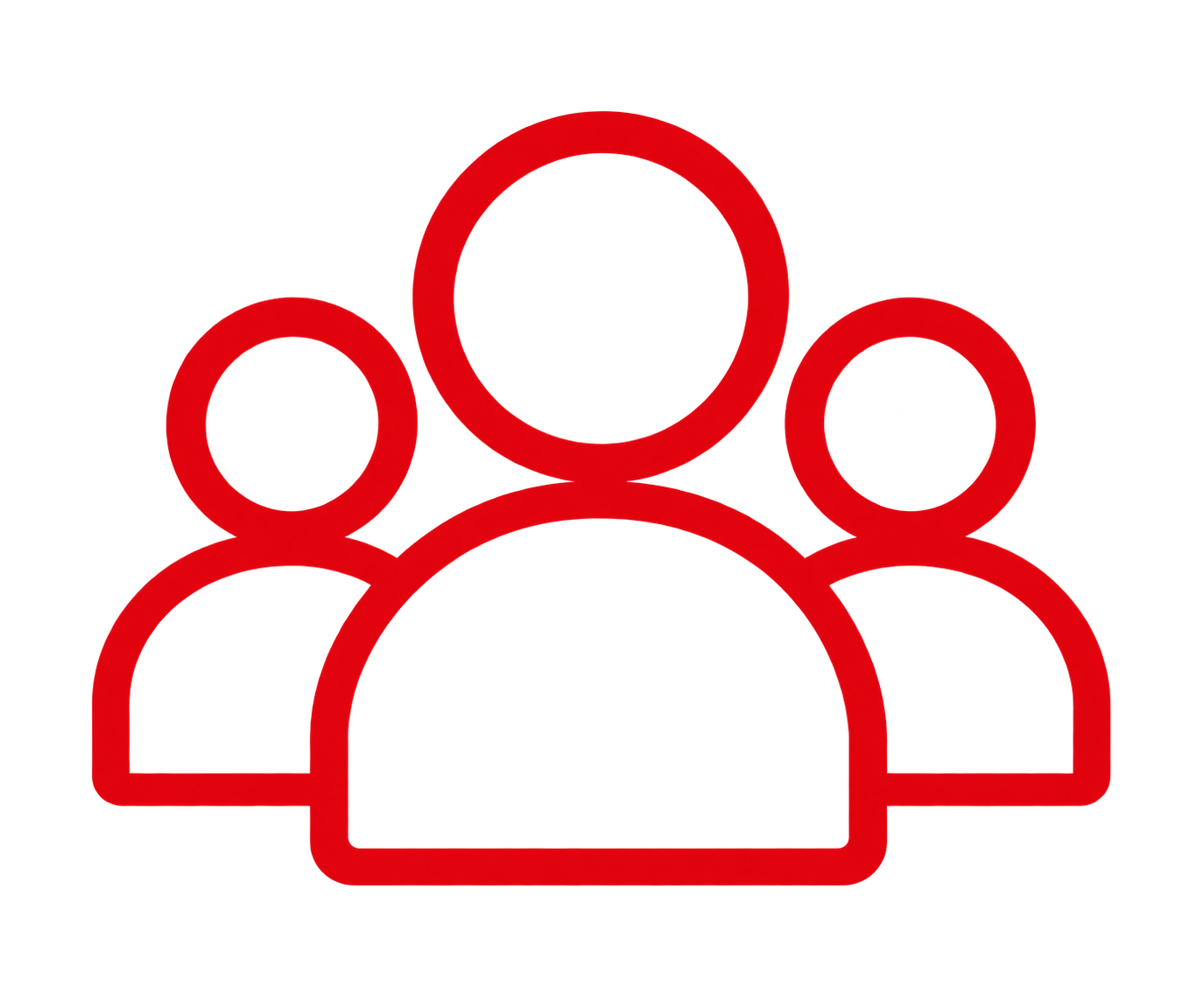 Red icon of a person surrounded by three others, representing a group or community.
