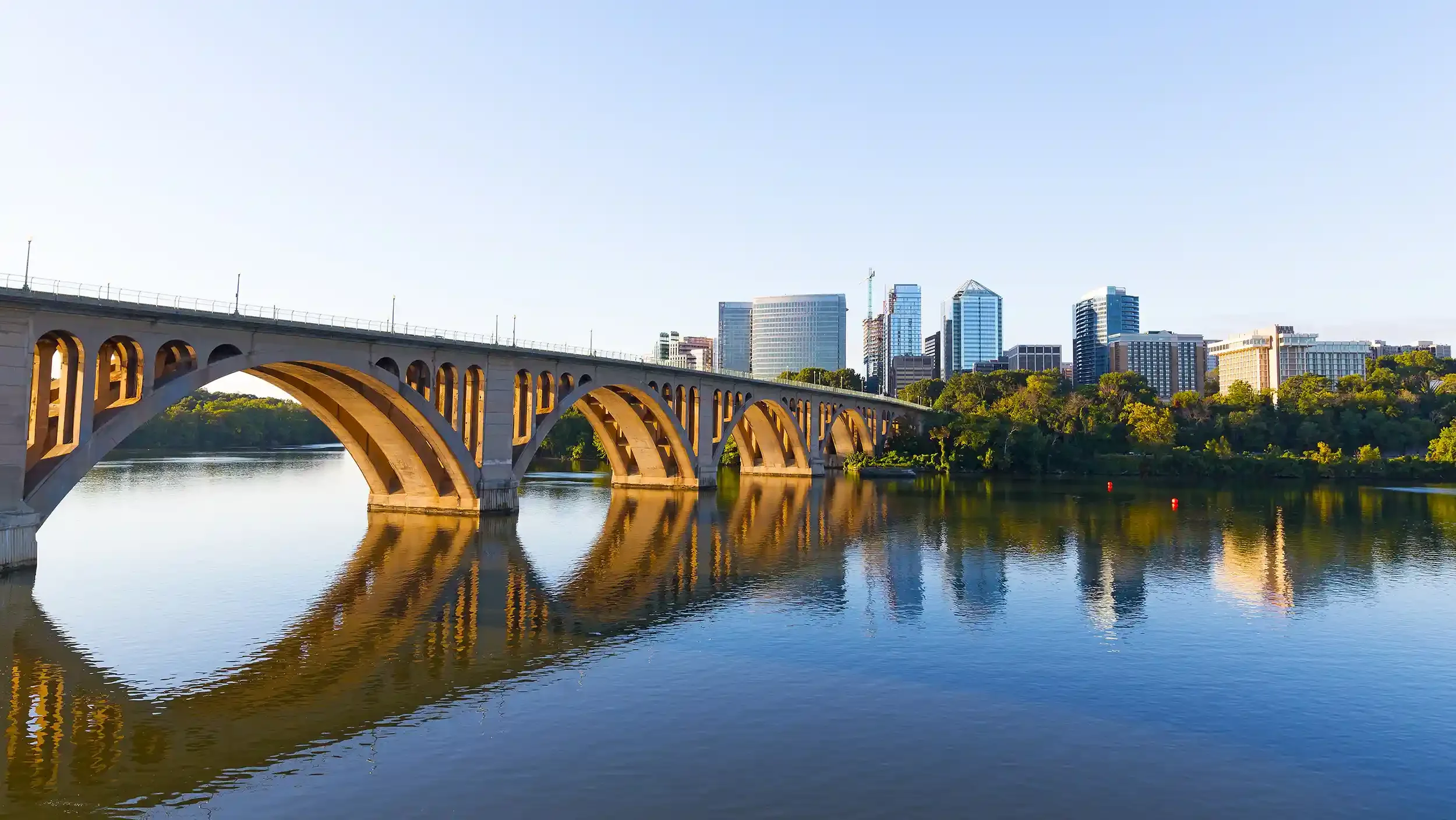 Key Bridge overlooking the Potomac river and Arlington Virginia skyline