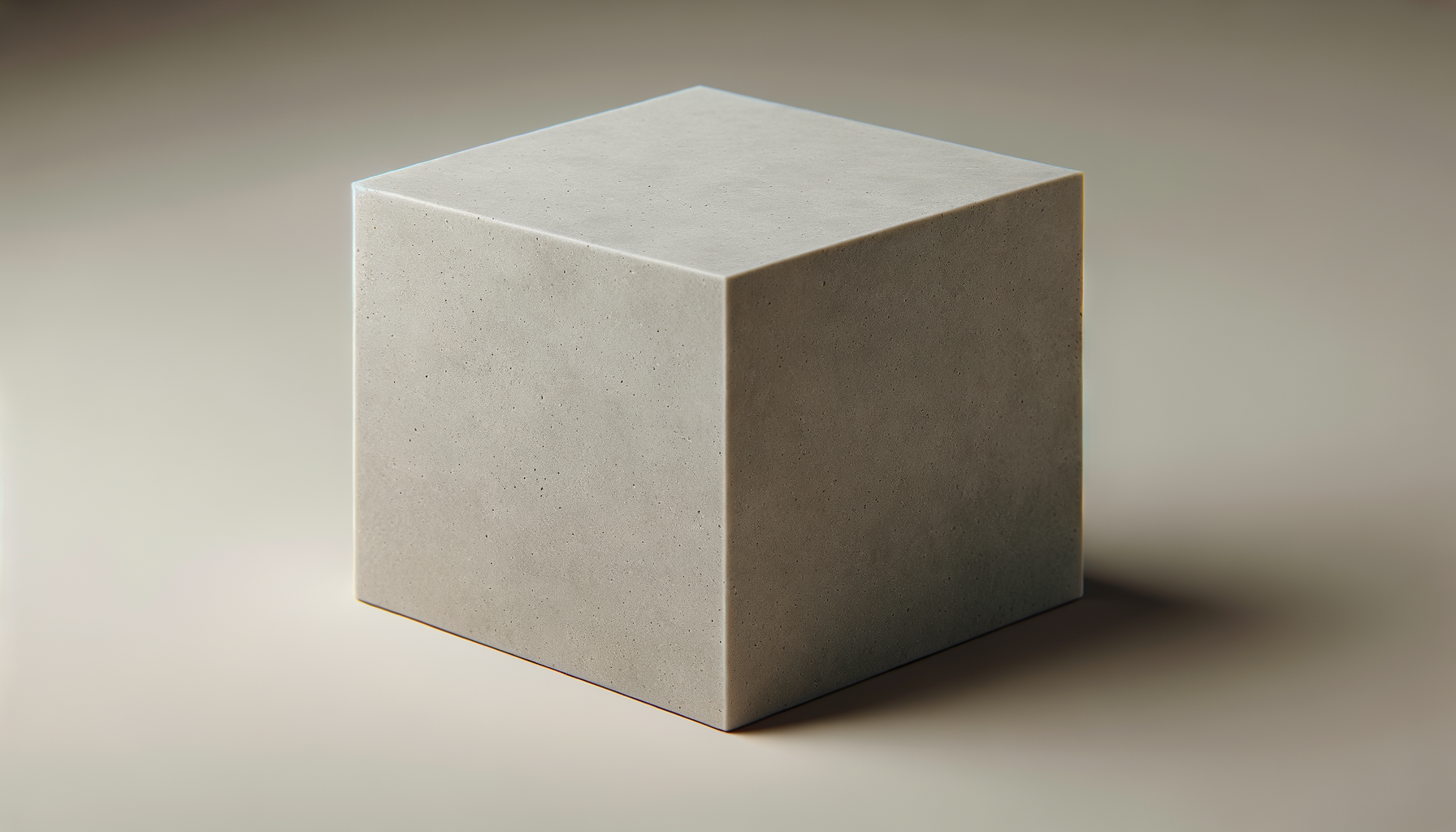 A plain, light gray concrete cube with smooth surfaces, placed on a neutral background.