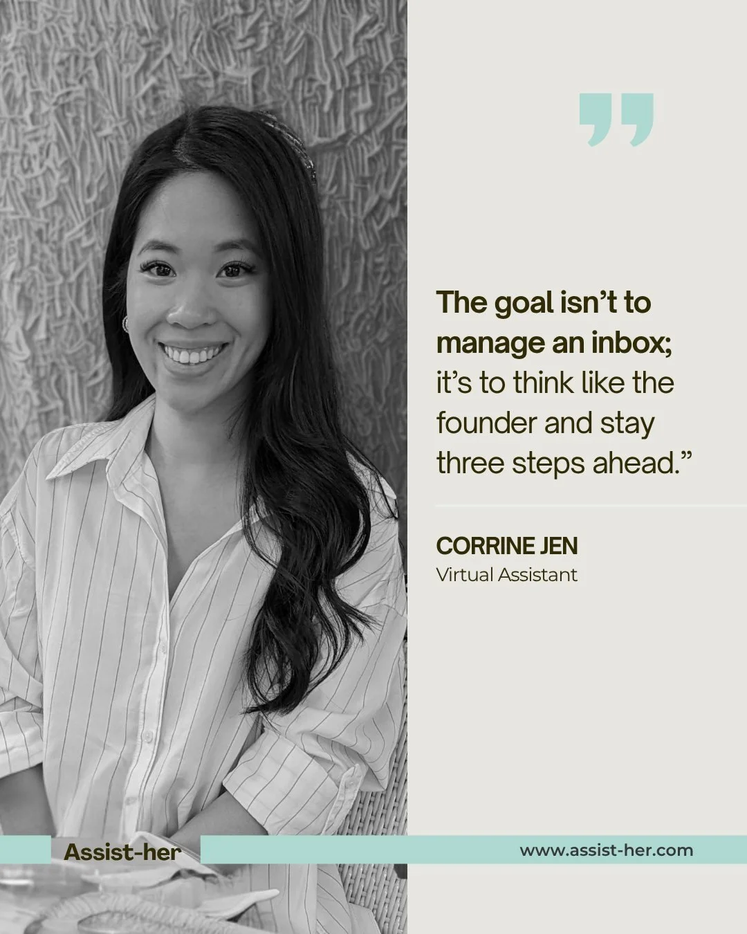 Meet Corrine. 

She runs three of our clients' inboxes - and the founders haven't checked their own email in months.

Here's what makes the difference between a "task runner" and a real partner:

😕 She doesn't ask "what should I reply