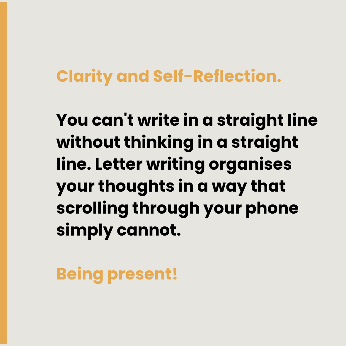 Motivational quote about clarity and self-reflection on a light gray background, with bold black and orange text.